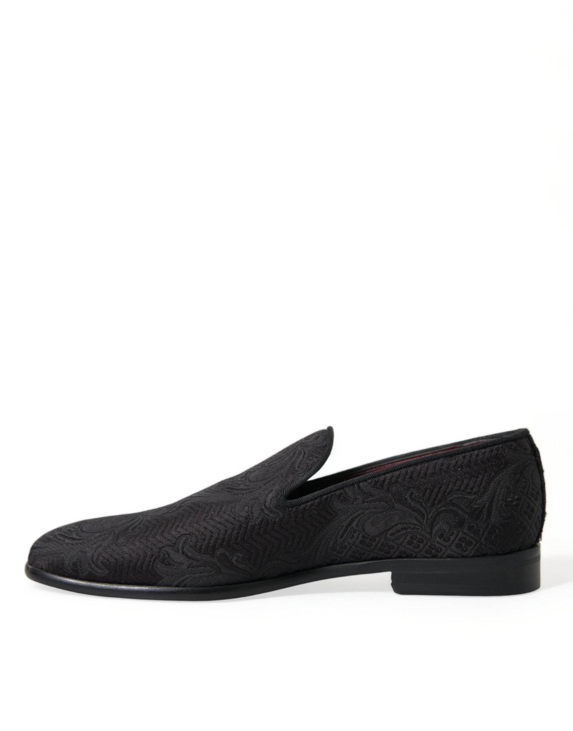 Dolce & Gabbana Elegant Black Brocade Dress Loafers - Hilstor