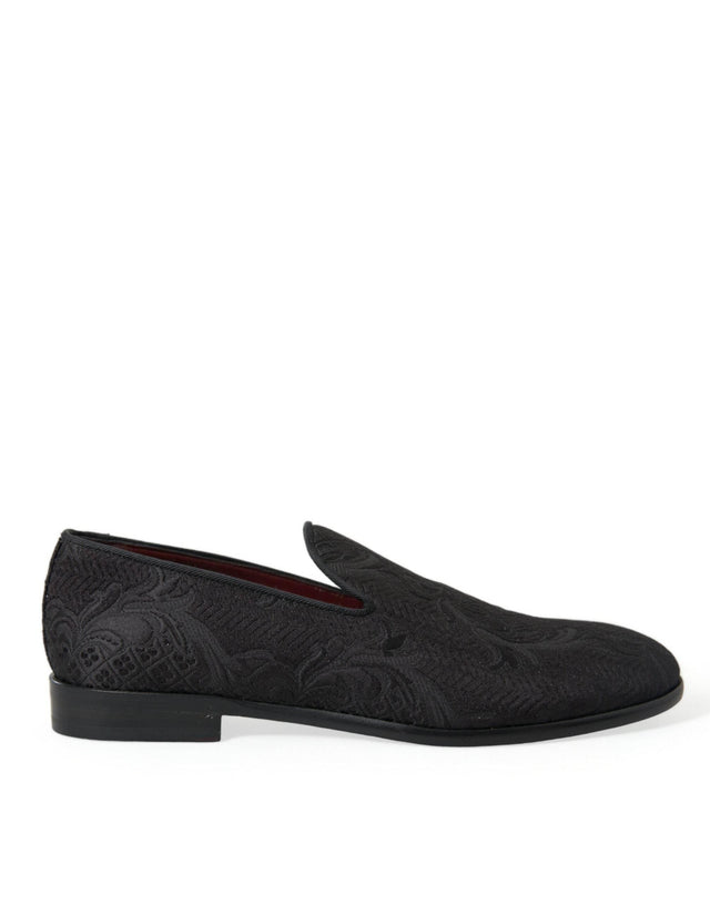 Dolce & Gabbana Elegant Black Brocade Dress Loafers - Hilstor