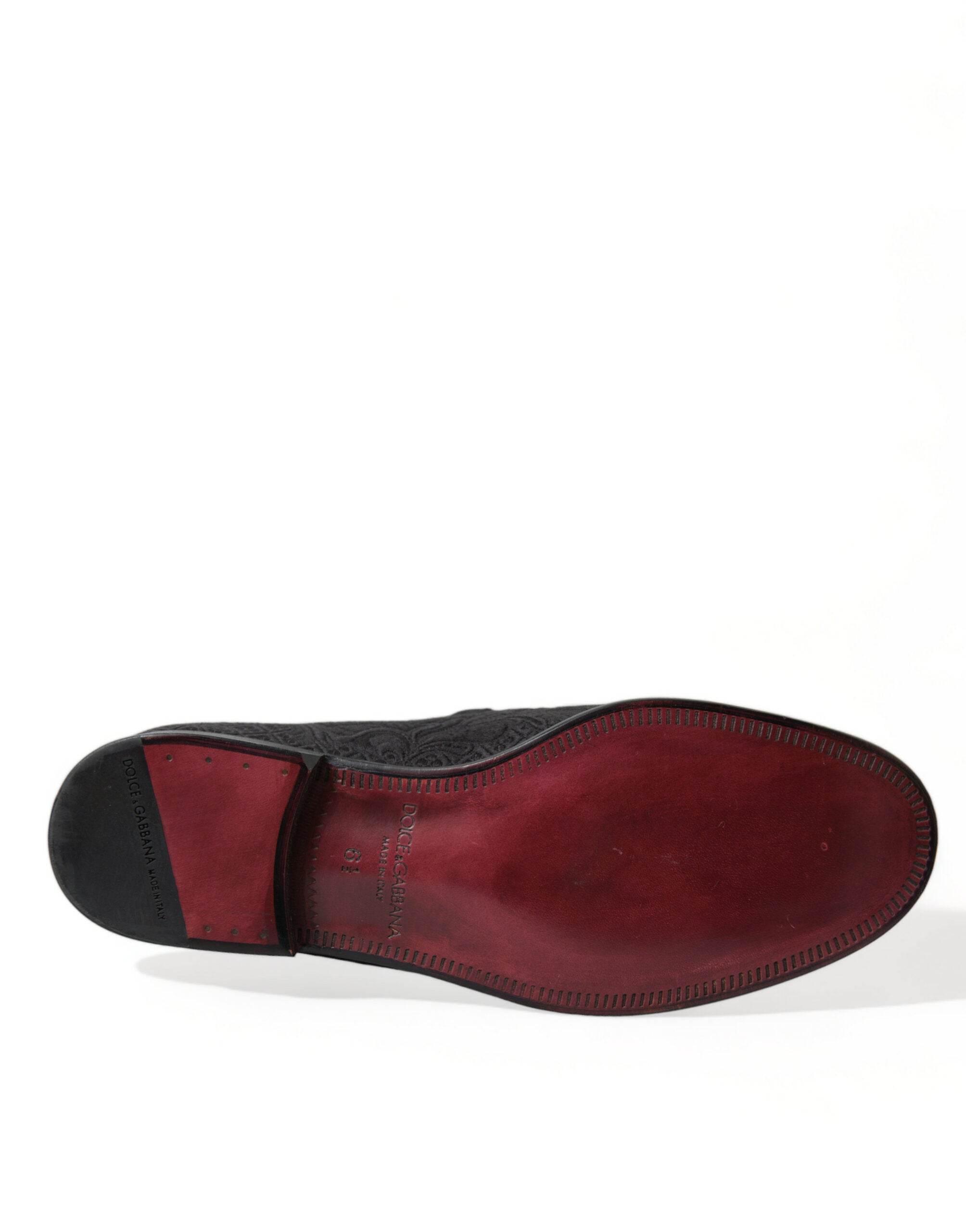 Dolce & Gabbana Elegant Black Brocade Dress Loafers - Hilstor