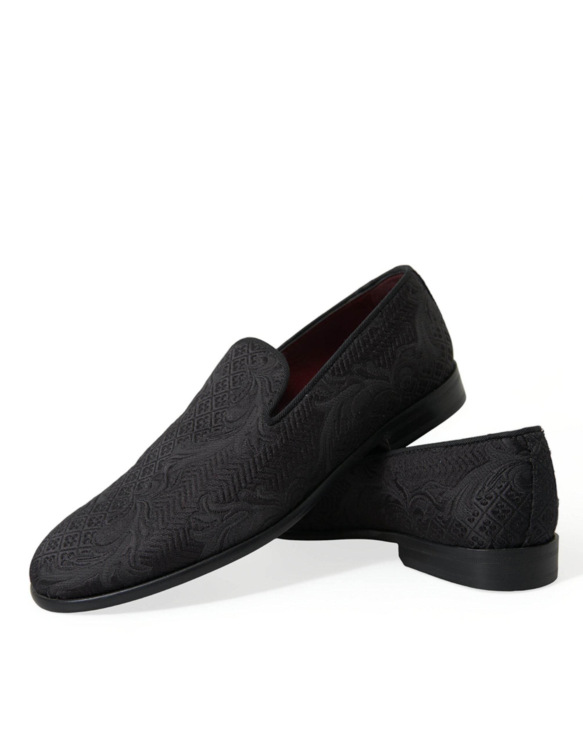 Dolce & Gabbana Elegant Black Brocade Dress Loafers - Hilstor
