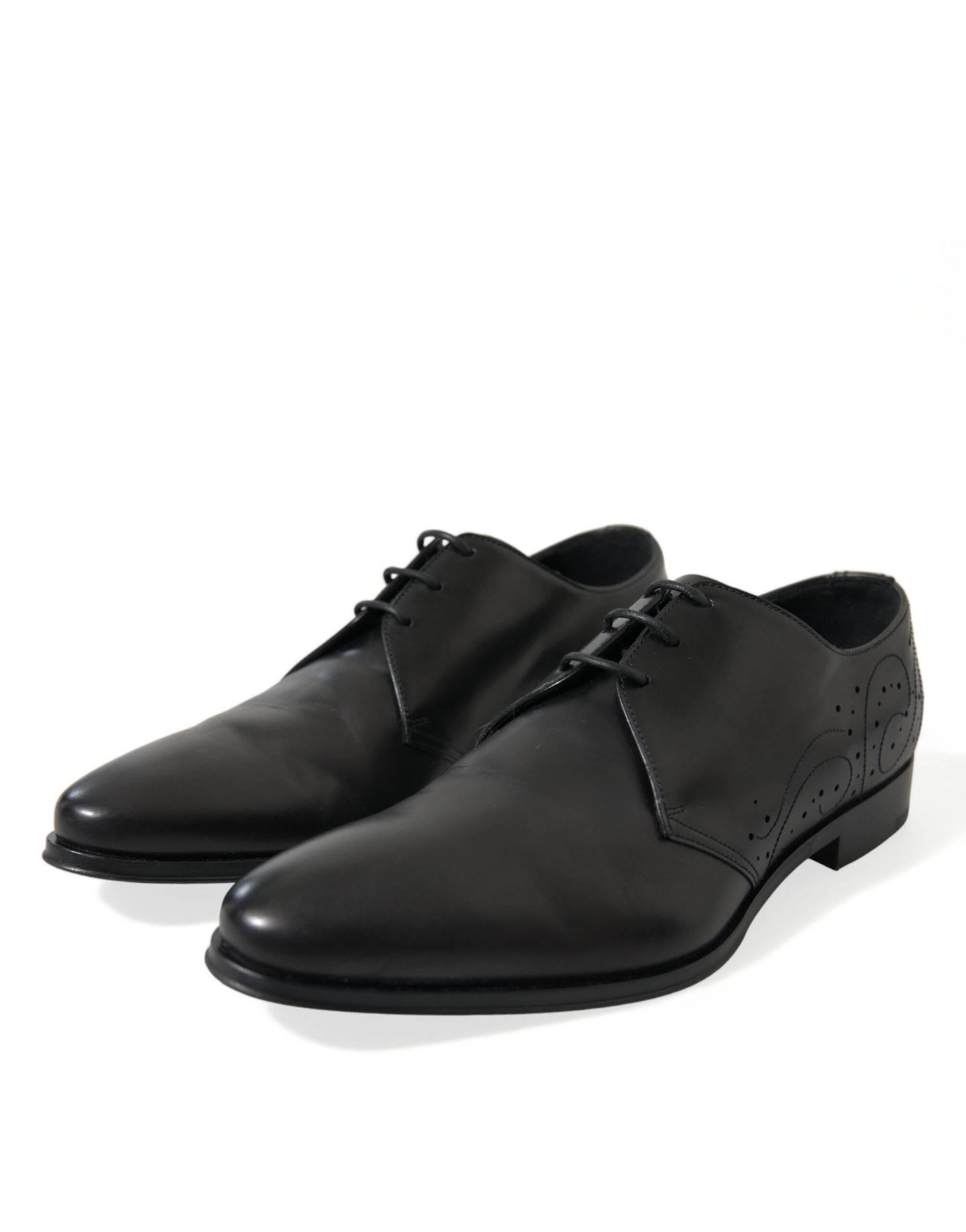 Dolce & Gabbana Elegant Black Leather Derby Dress Shoes - Hilstor