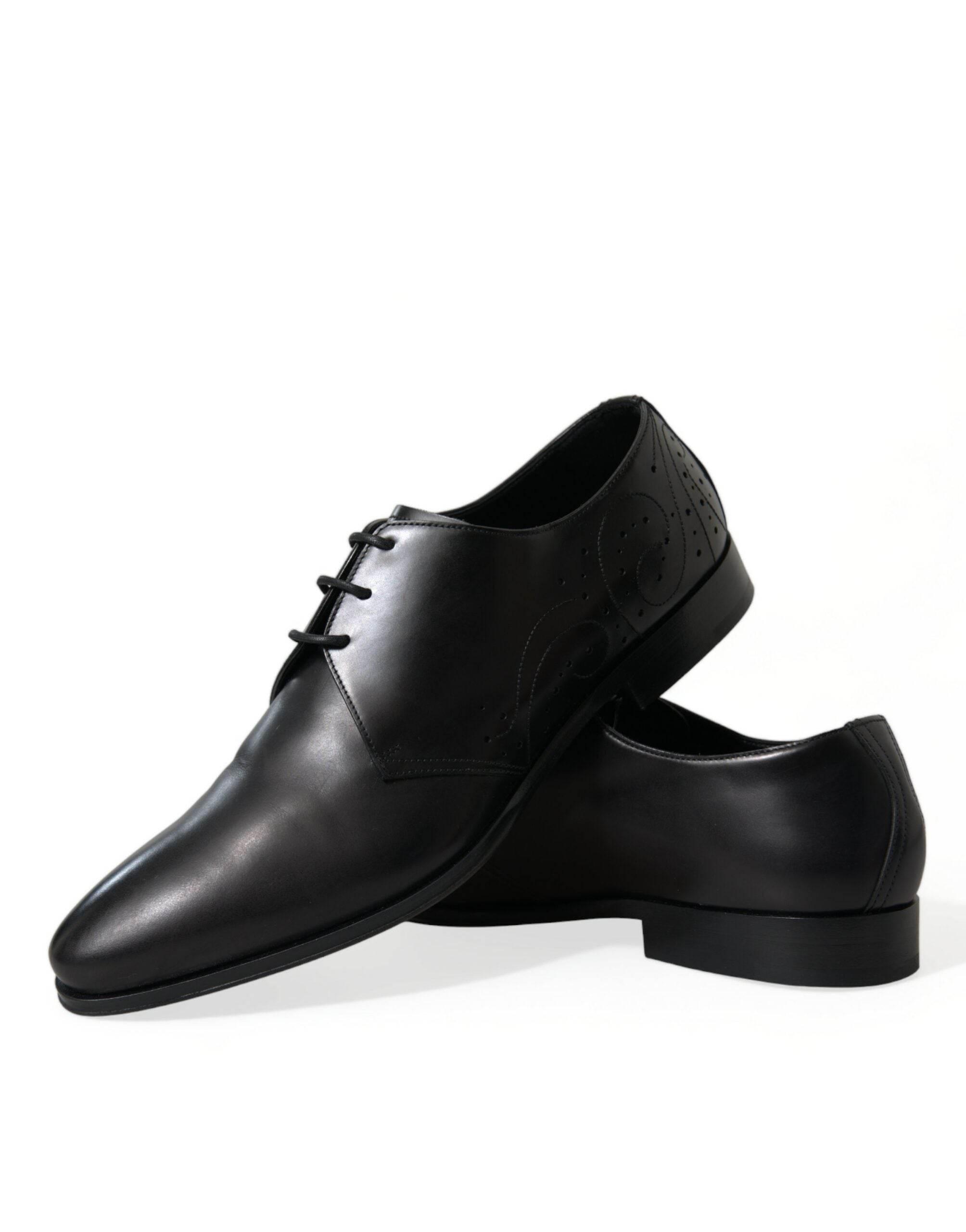 Dolce & Gabbana Elegant Black Leather Derby Dress Shoes - Hilstor