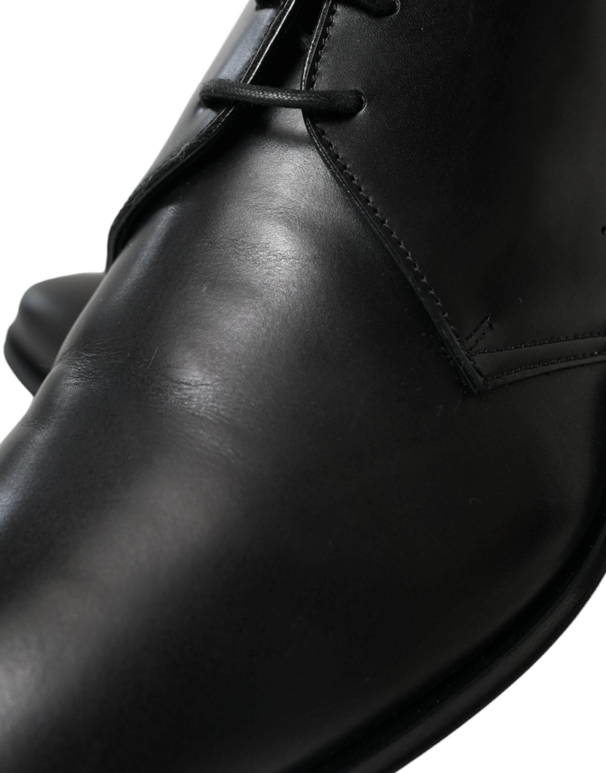Dolce & Gabbana Elegant Black Leather Derby Dress Shoes - Hilstor