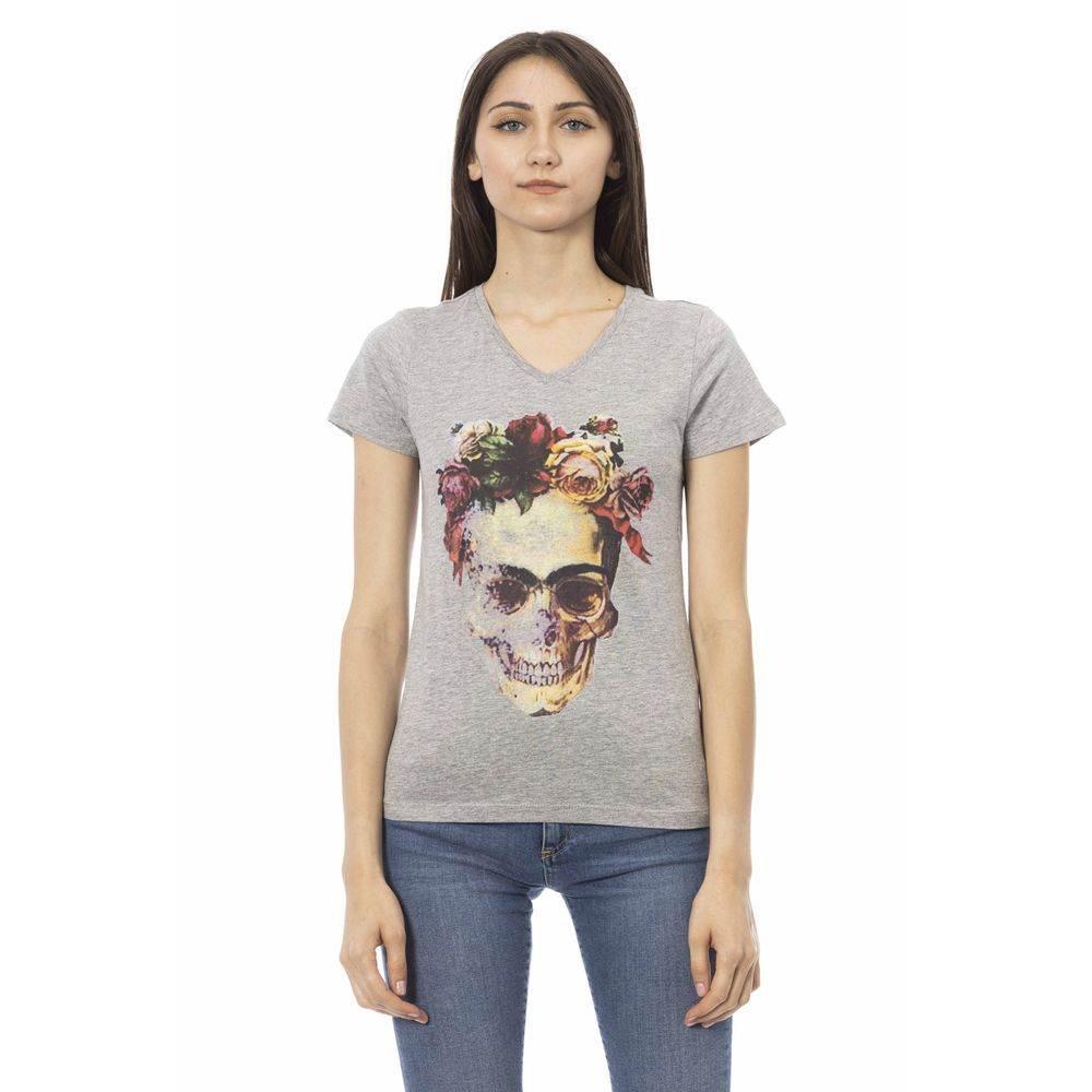 Trussardi Action Gray Cotton Women V-Neck Top - Hilstor
