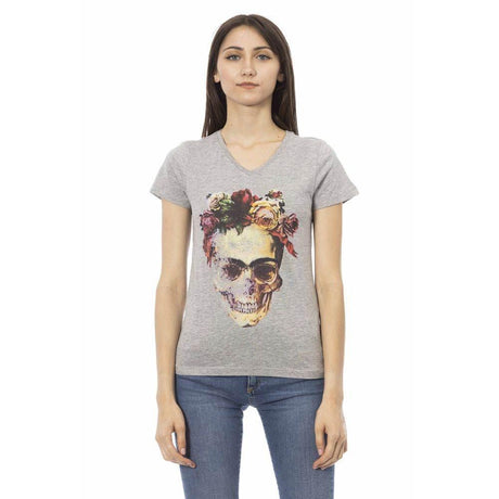 Trussardi Action Gray Cotton Women V-Neck Top - Hilstor