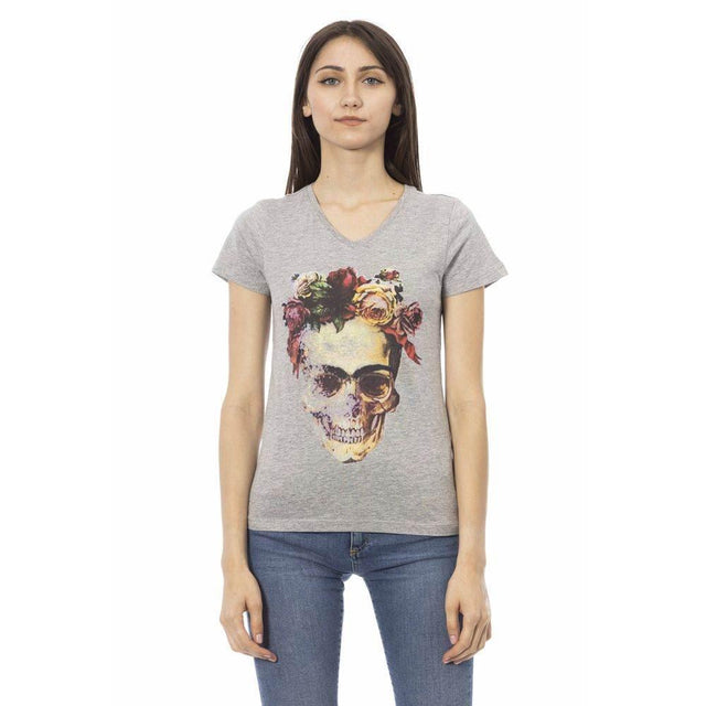 Trussardi Action Gray Cotton Women V-Neck Top - Hilstor