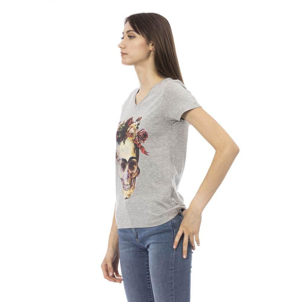 Trussardi Action Gray Cotton Women V-Neck Top - Hilstor