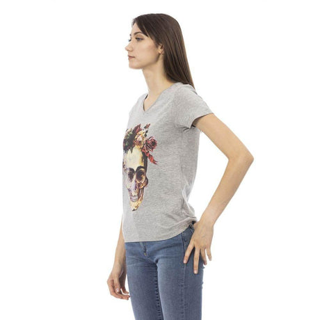 Trussardi Action Gray Cotton Women V-Neck Top - Hilstor