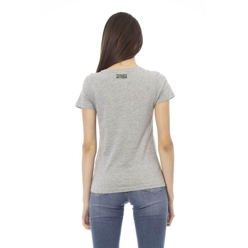 Trussardi Action Gray Cotton Women V-Neck Top - Hilstor