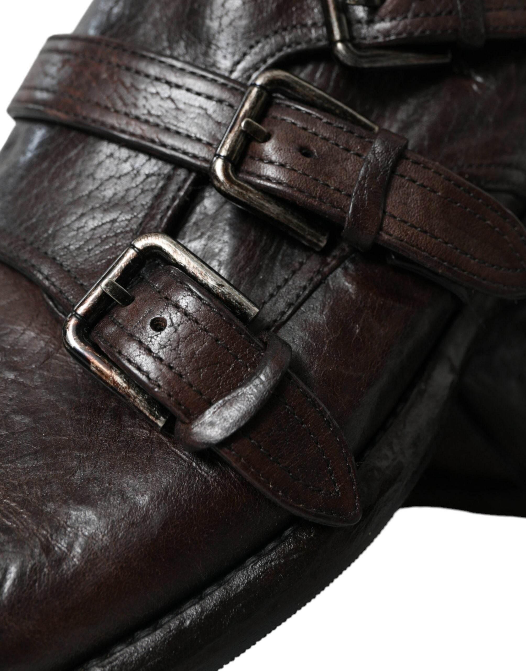 Dolce & Gabbana Elegant Triple Buckle Leather Dress Shoes - Hilstor