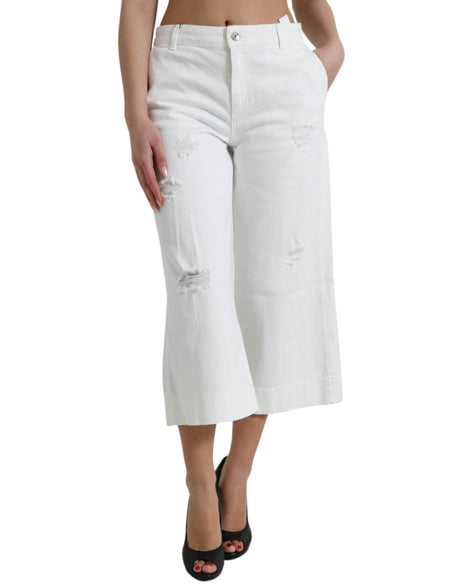 Dolce & Gabbana Elegant White Mid-Waist Denim Cropped Jeans - Hilstor