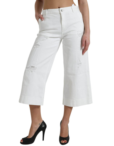 Dolce & Gabbana Elegant White Mid-Waist Denim Cropped Jeans - Hilstor