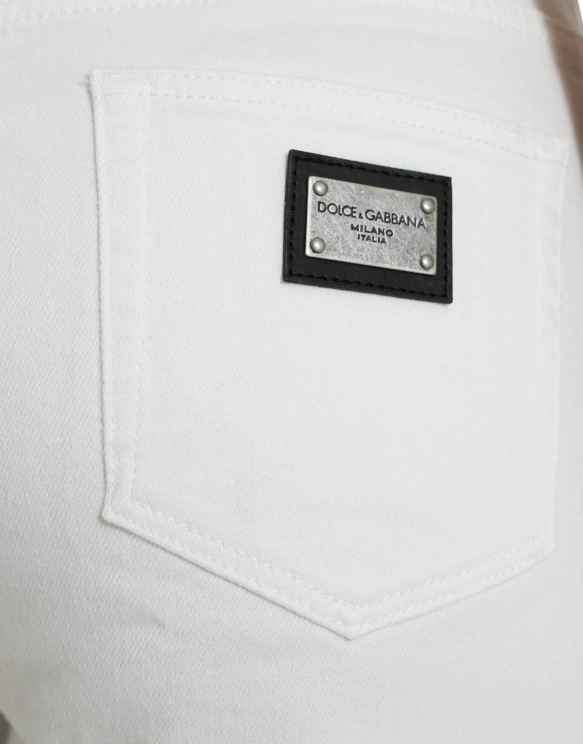 Dolce & Gabbana Elegant White Mid-Waist Denim Cropped Jeans - Hilstor