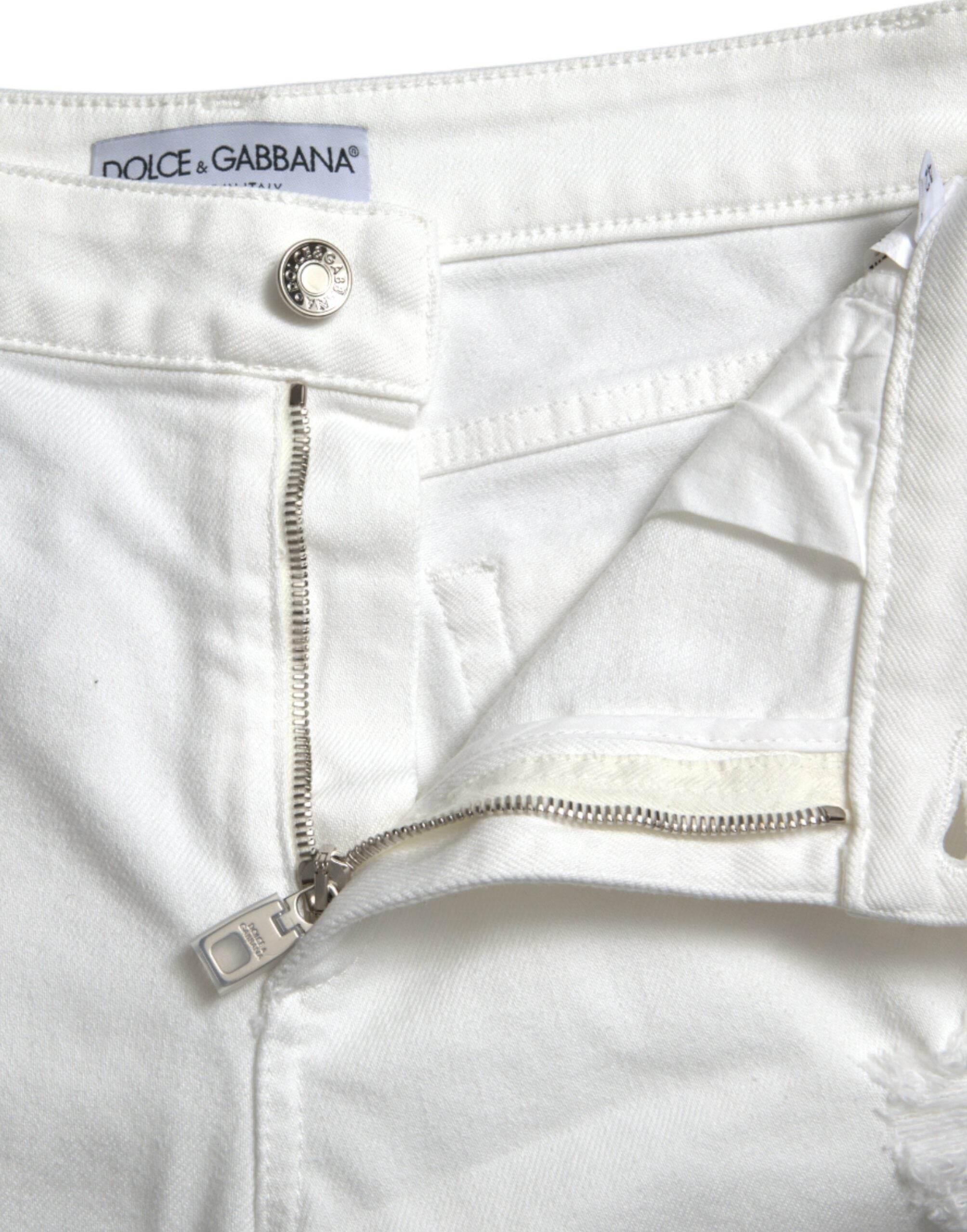 Dolce & Gabbana Elegant White Mid-Waist Denim Cropped Jeans - Hilstor