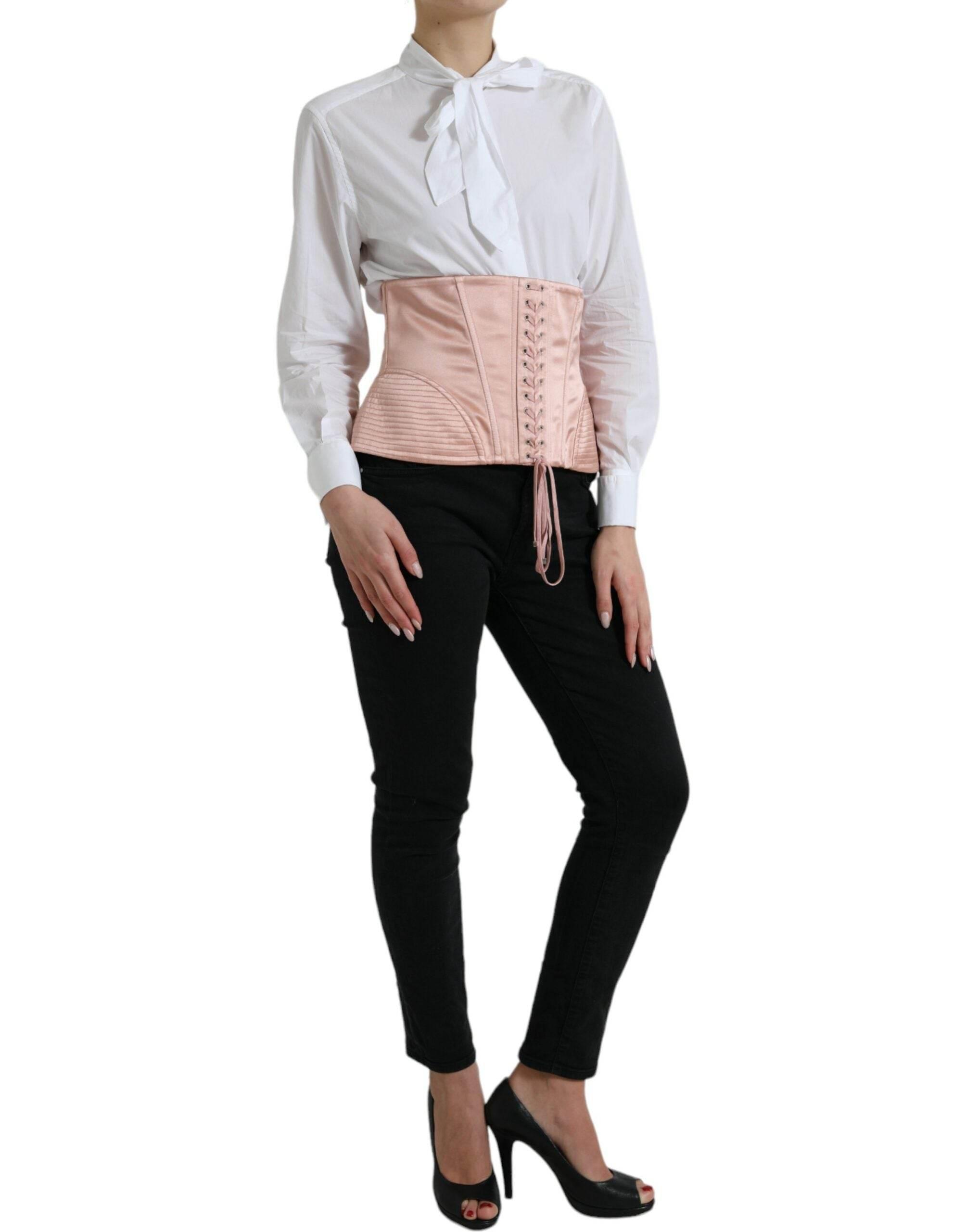 Dolce & Gabbana Elegant Pink Lace-Up Corset Belt - Hilstor