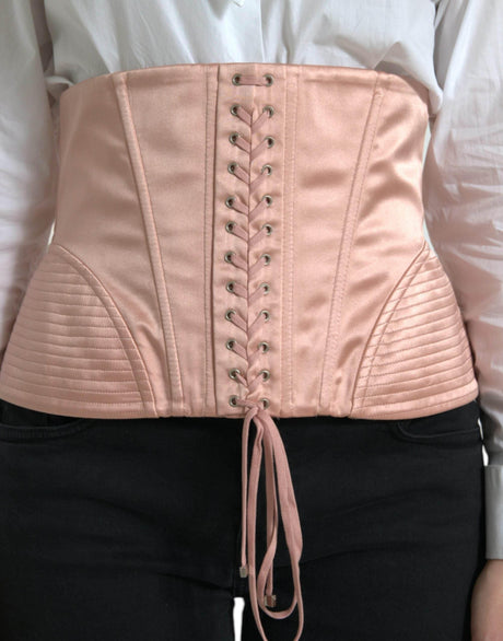 Dolce & Gabbana Elegant Pink Lace-Up Corset Belt - Hilstor