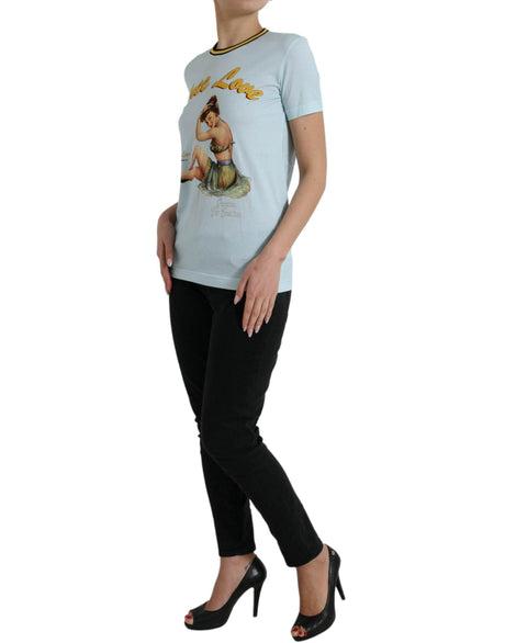 Dolce & Gabbana Light Blue Cotton Free Love Crew Neck T-shirt - Hilstor