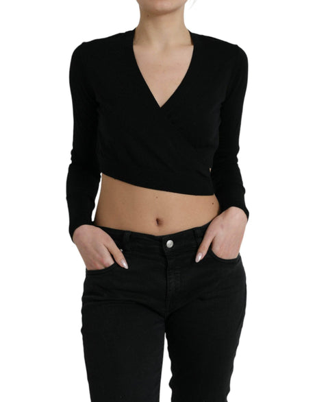 Dolce & Gabbana Black Wool V-neck Crossed Cardigan Sweater - Hilstor