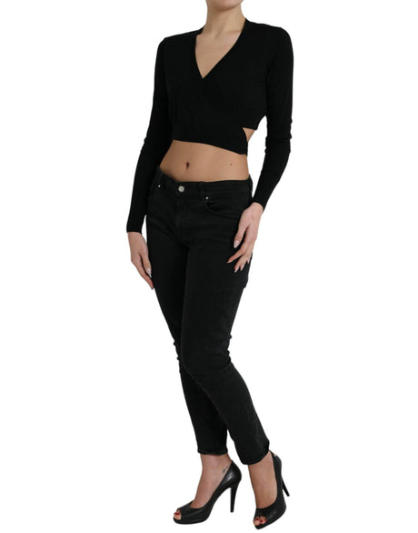 Dolce & Gabbana Black Wool V-neck Crossed Cardigan Sweater - Hilstor