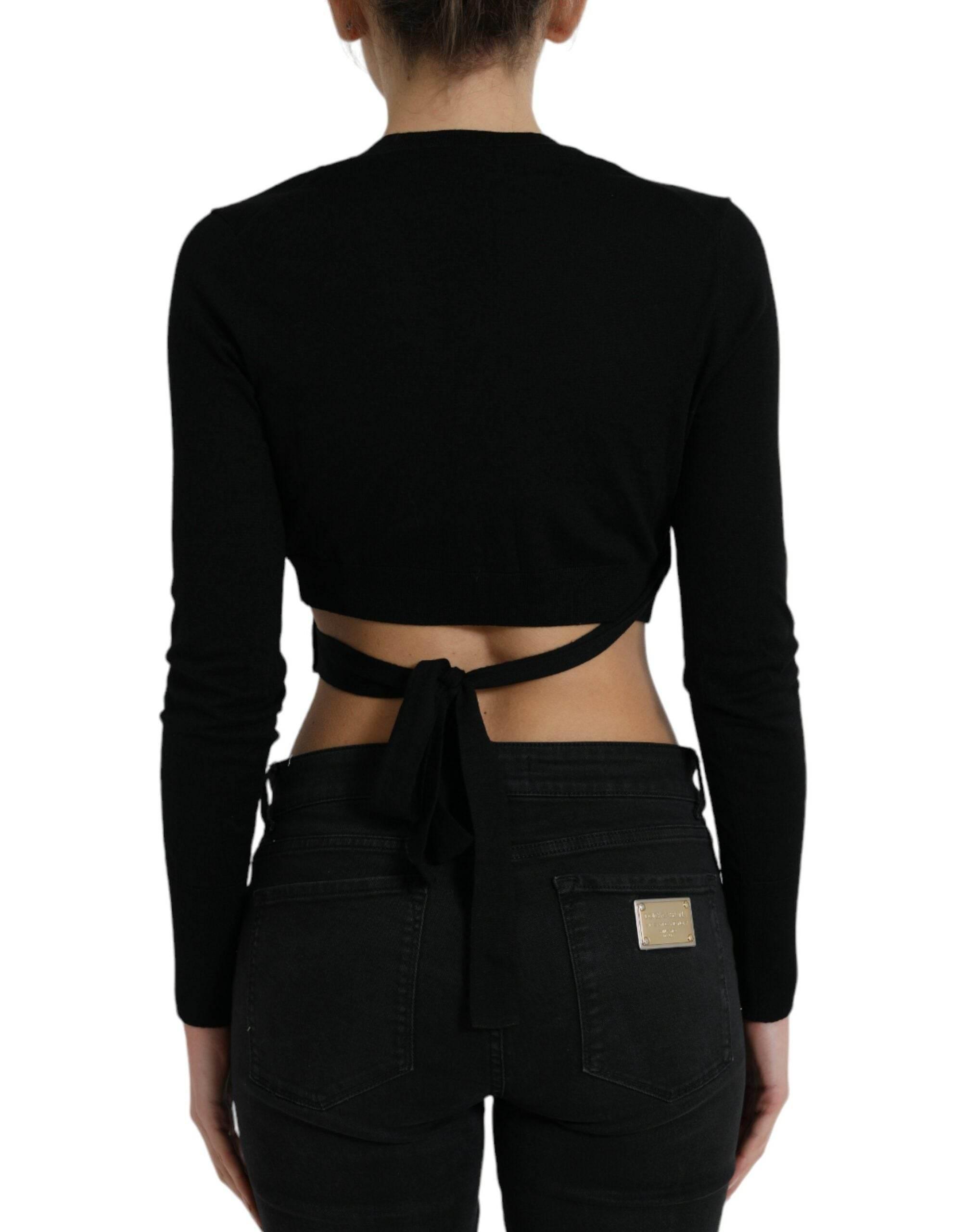 Dolce & Gabbana Black Wool V-neck Crossed Cardigan Sweater - Hilstor