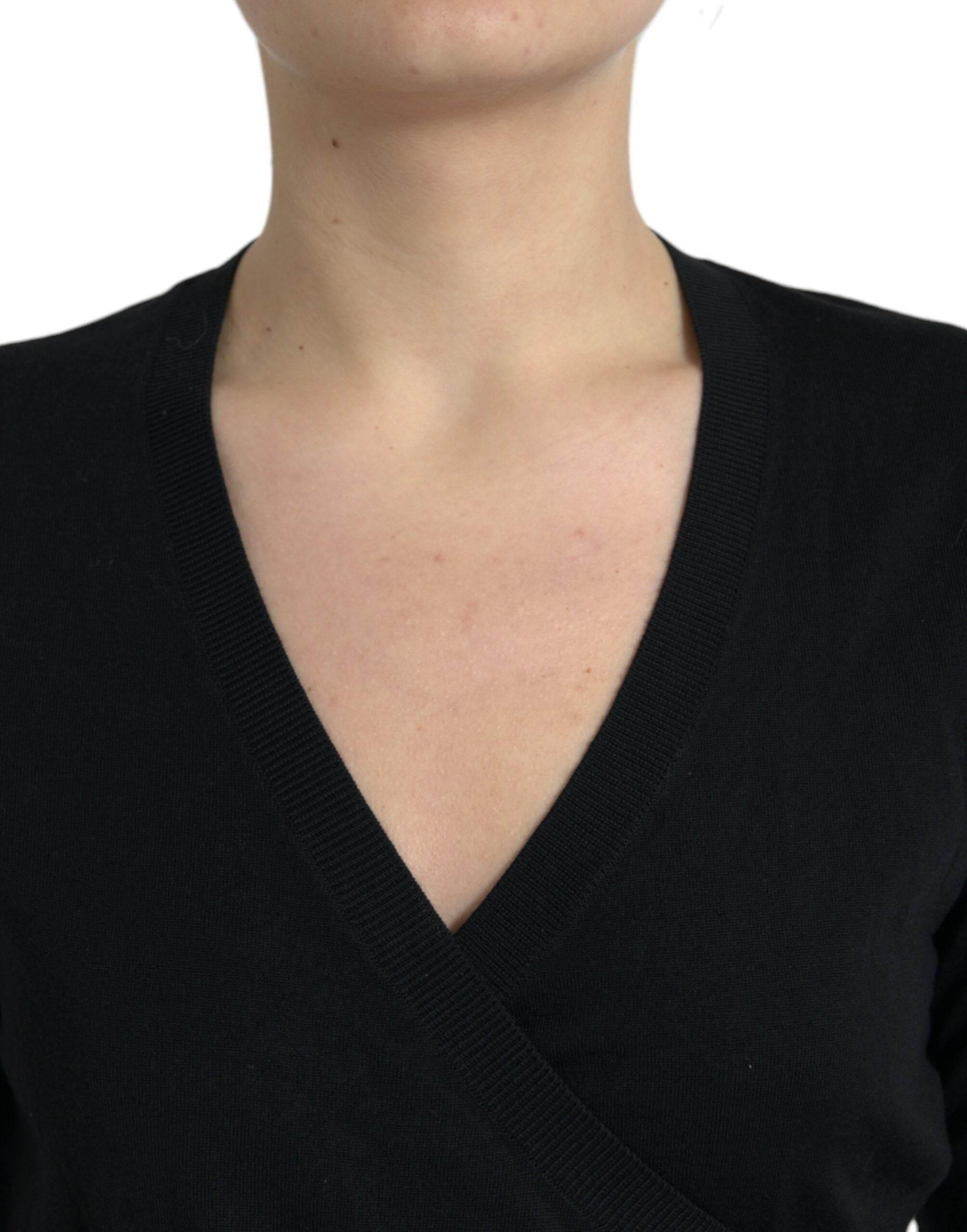 Dolce & Gabbana Black Wool V-neck Crossed Cardigan Sweater - Hilstor