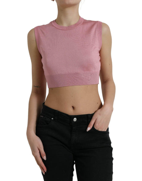 Dolce & Gabbana Elegant Silk Crew Neck Cropped Tank Top - Hilstor