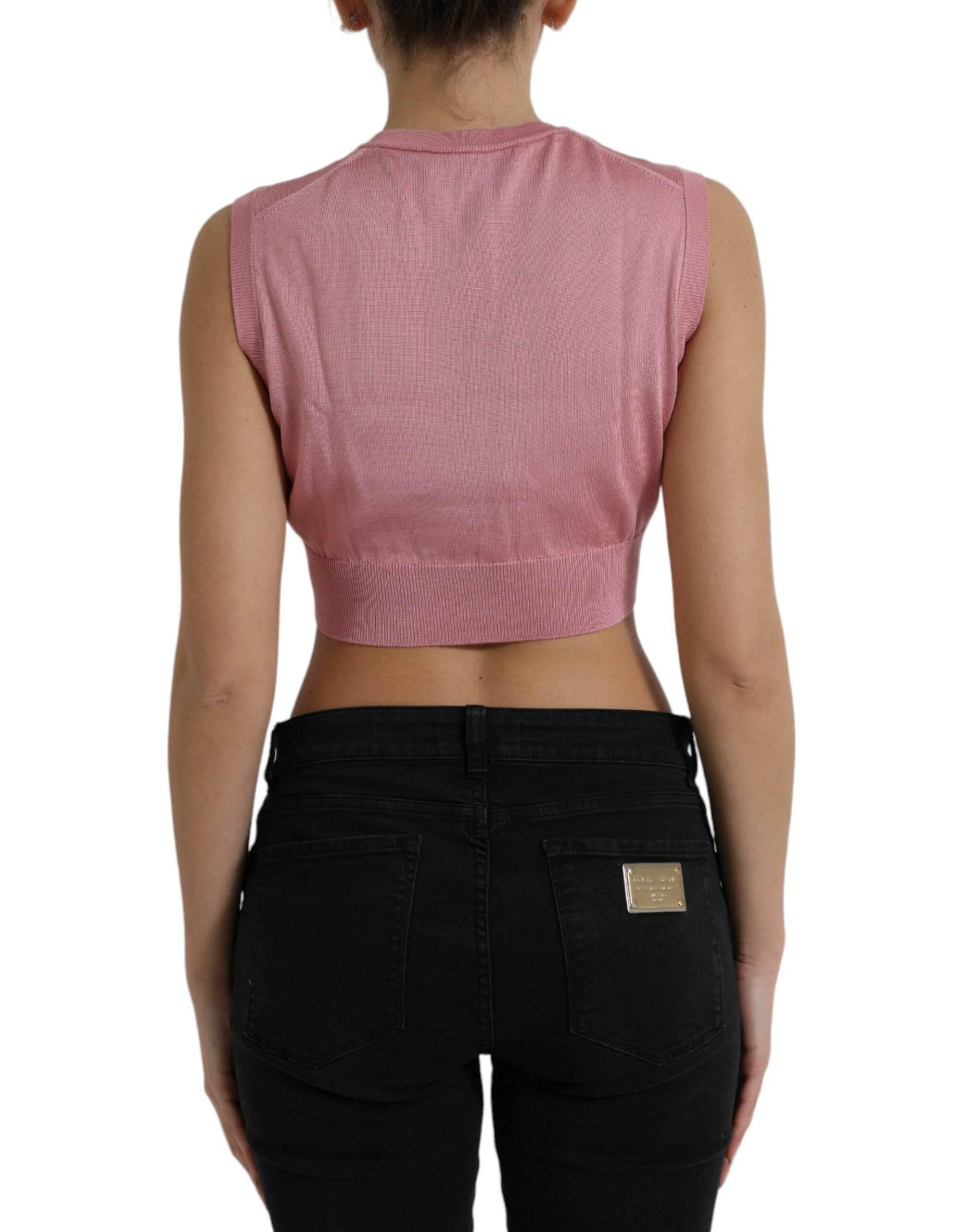 Dolce & Gabbana Elegant Silk Crew Neck Cropped Tank Top - Hilstor