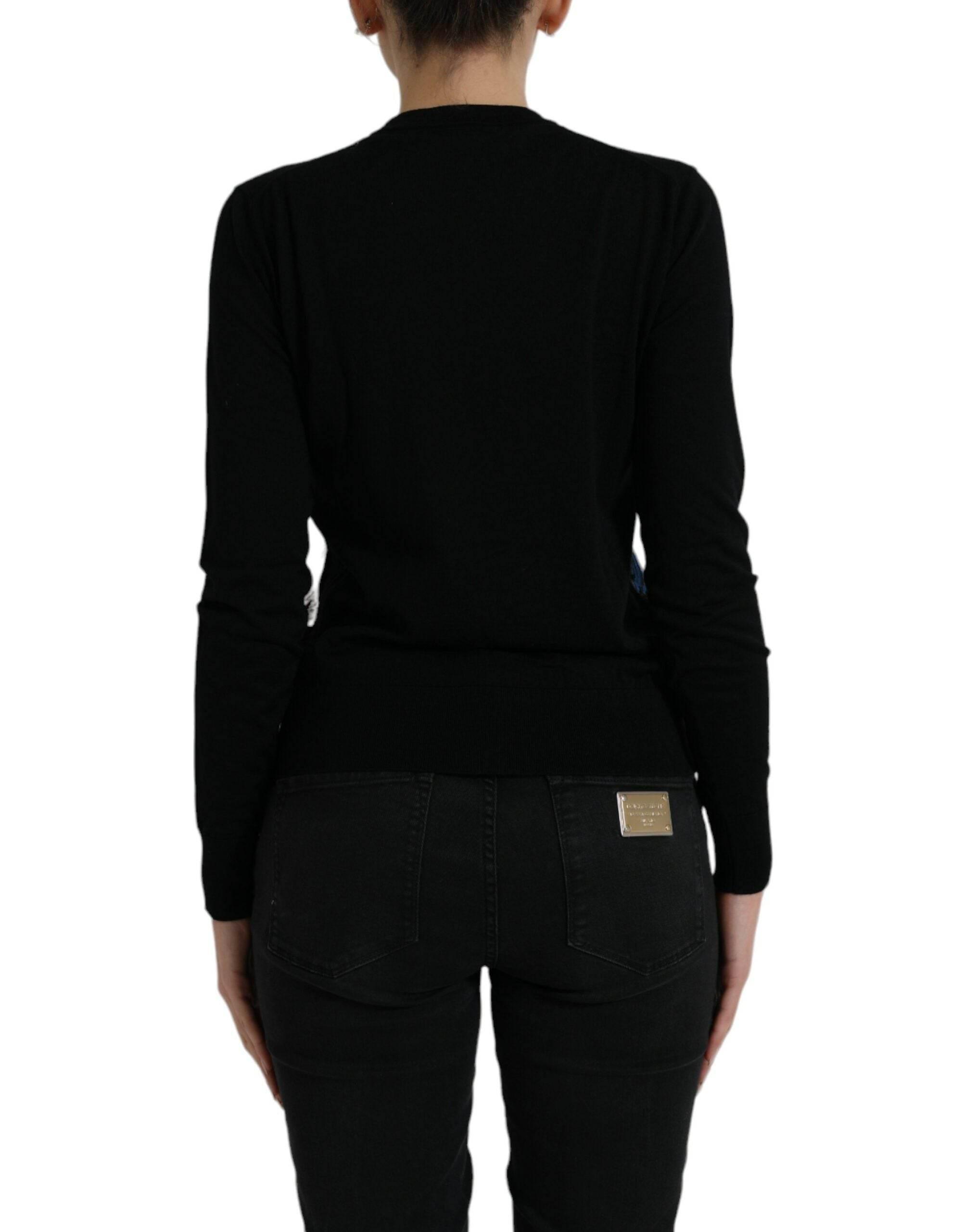 Dolce & Gabbana Black Bird Wool Long Sleeve Cardigan Sweater - Hilstor