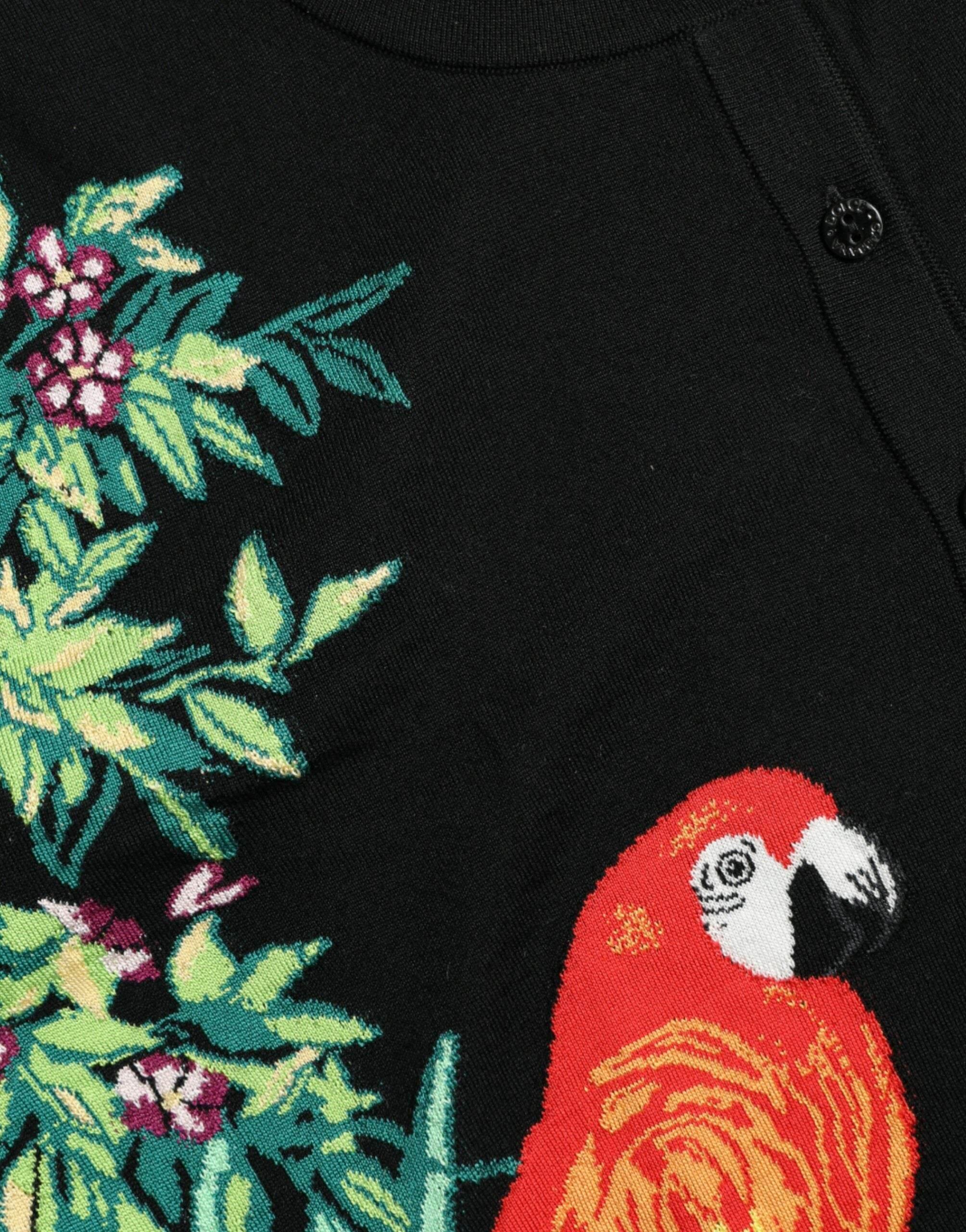 Dolce & Gabbana Black Bird Wool Long Sleeve Cardigan Sweater - Hilstor