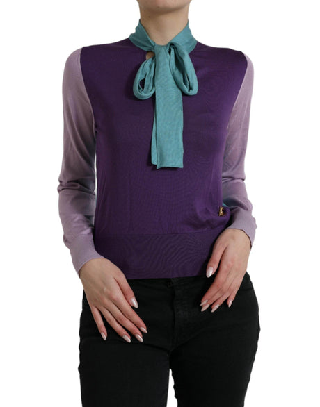 Dolce & Gabbana Multicolor Silk Pussy-bow Sweater - Hilstor