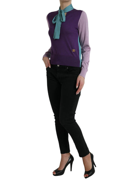 Dolce & Gabbana Multicolor Silk Pussy-bow Sweater - Hilstor