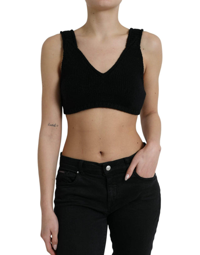 Dolce & Gabbana Black Cropped Cashmere V-neck Bustier Top - Hilstor