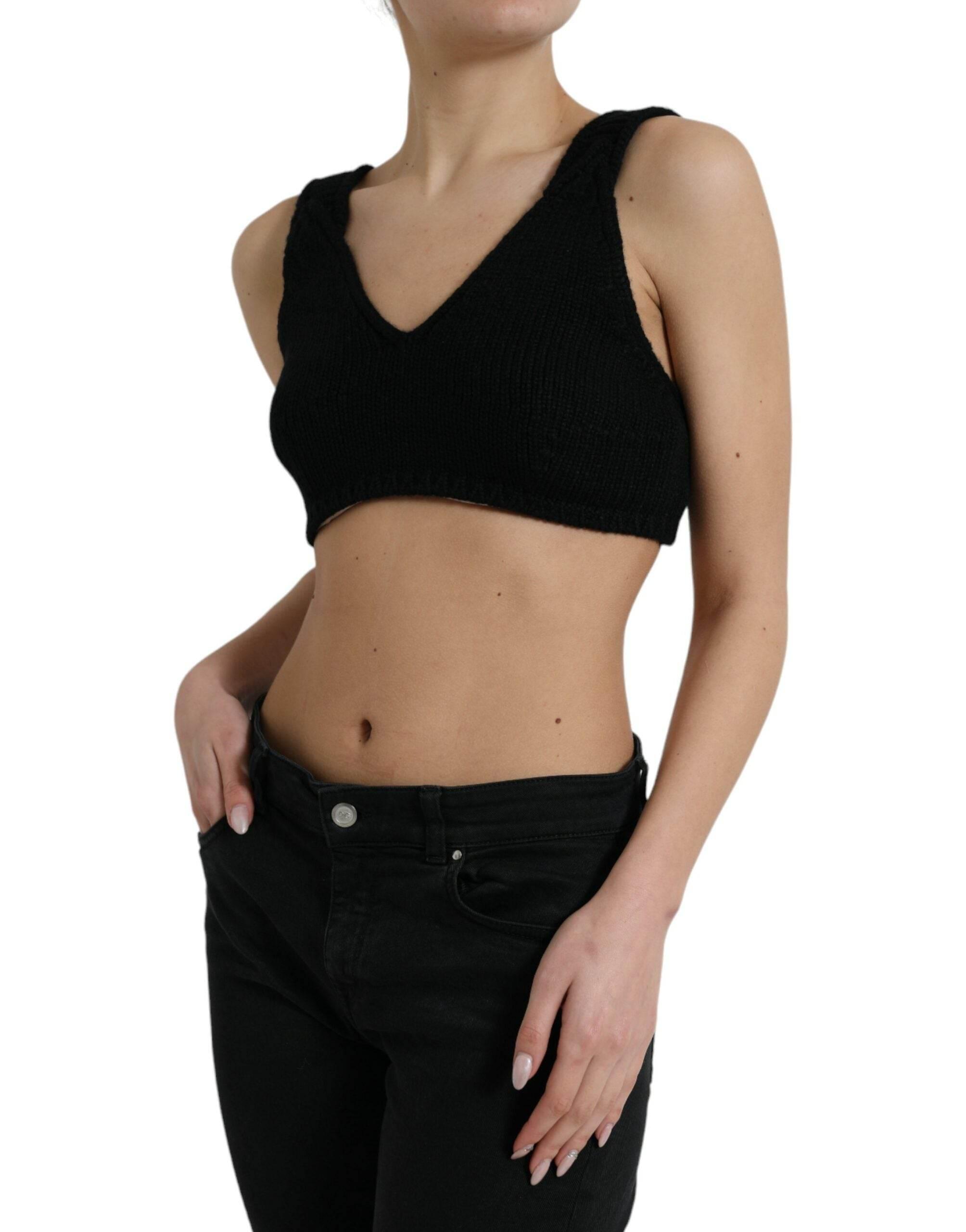 Dolce & Gabbana Black Cropped Cashmere V-neck Bustier Top - Hilstor