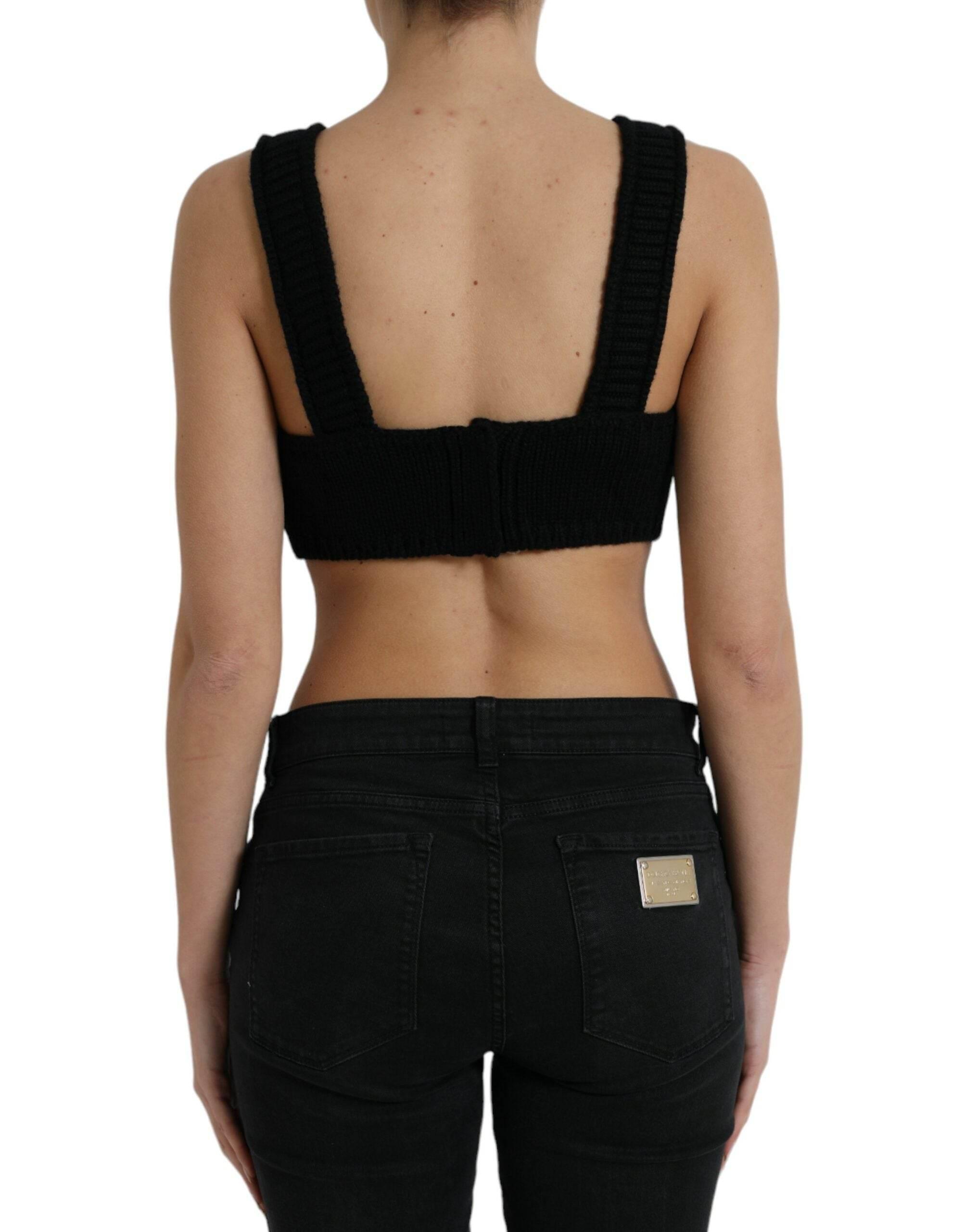 Dolce & Gabbana Black Cropped Cashmere V-neck Bustier Top - Hilstor