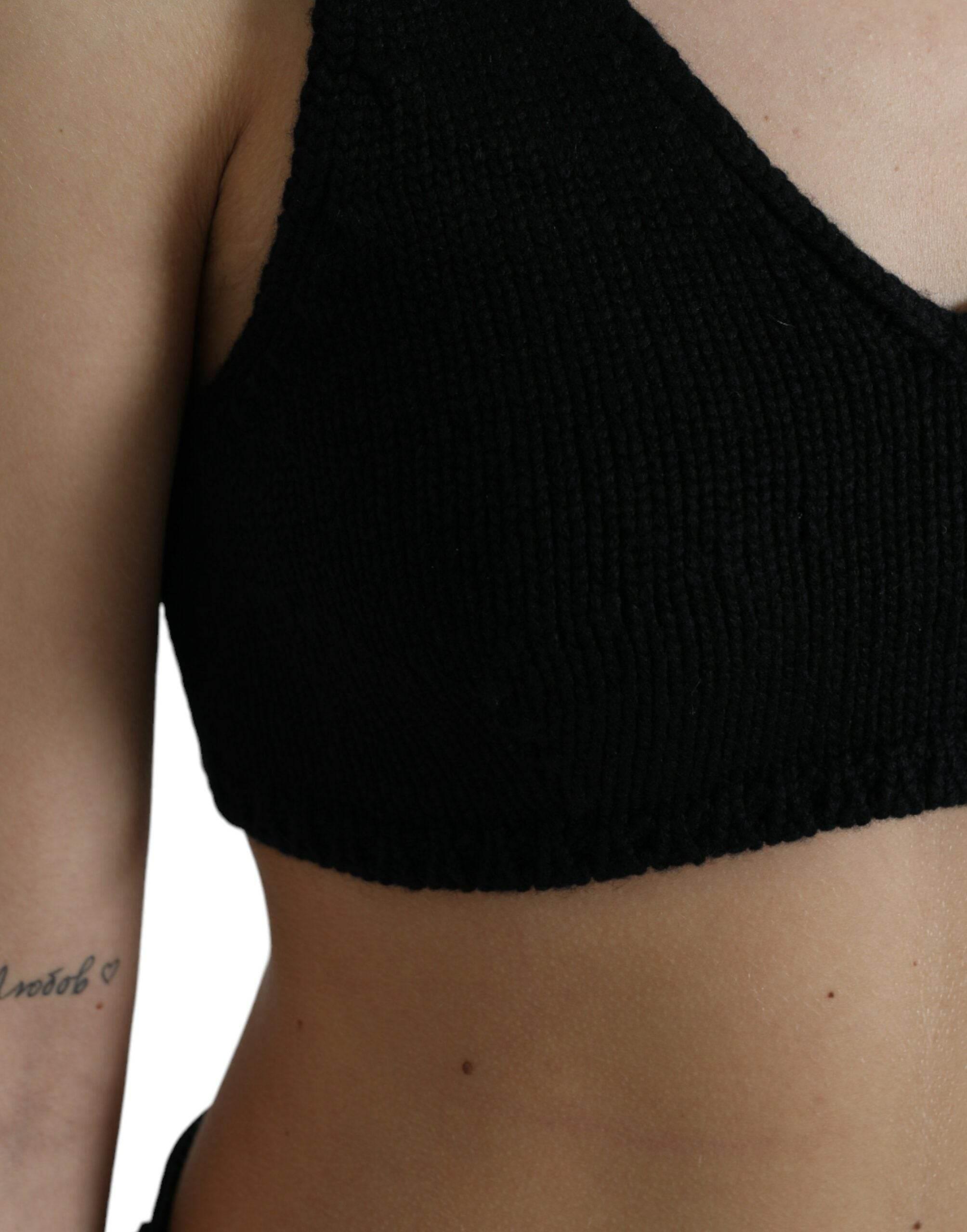 Dolce & Gabbana Black Cropped Cashmere V-neck Bustier Top - Hilstor