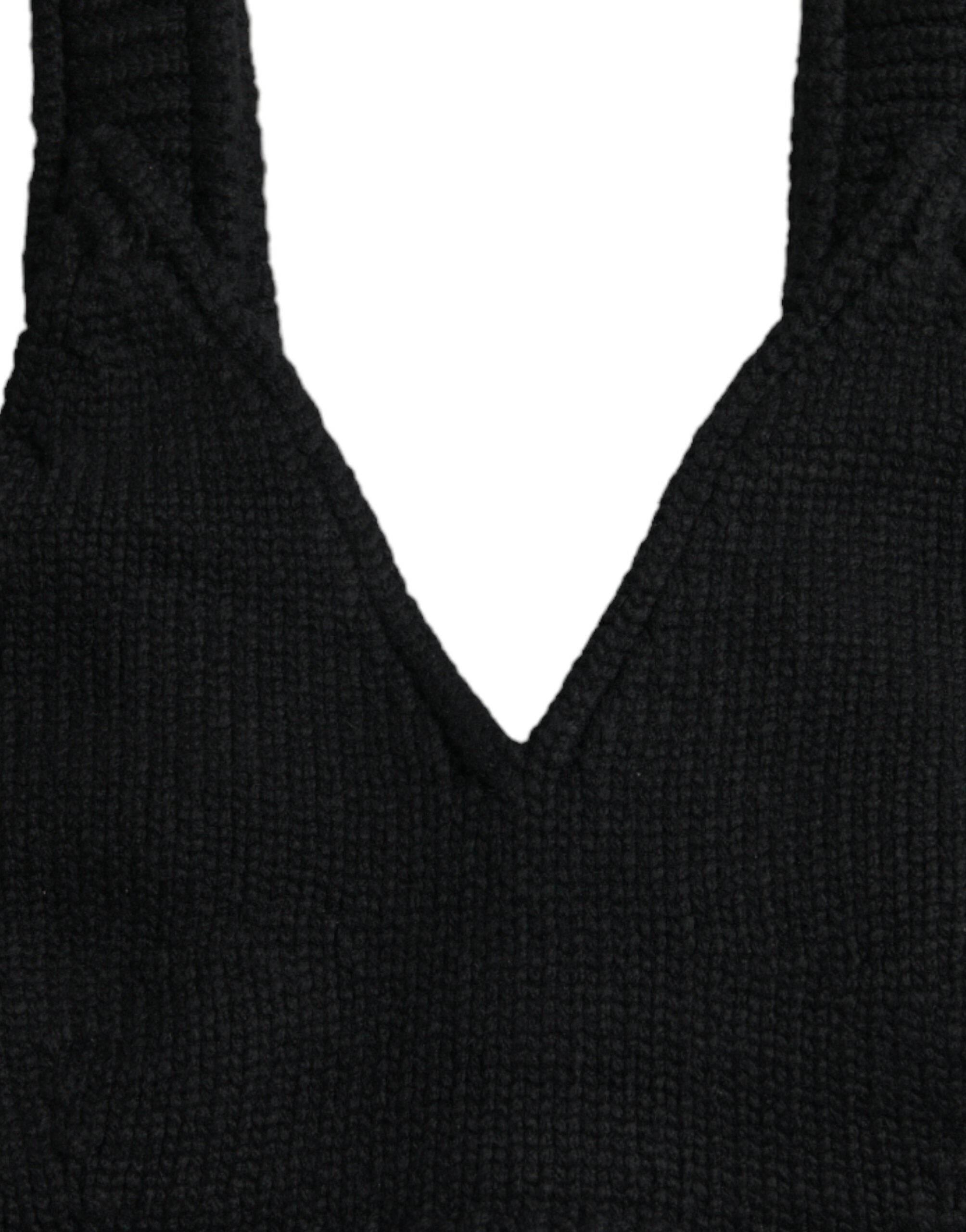 Dolce & Gabbana Black Cropped Cashmere V-neck Bustier Top - Hilstor