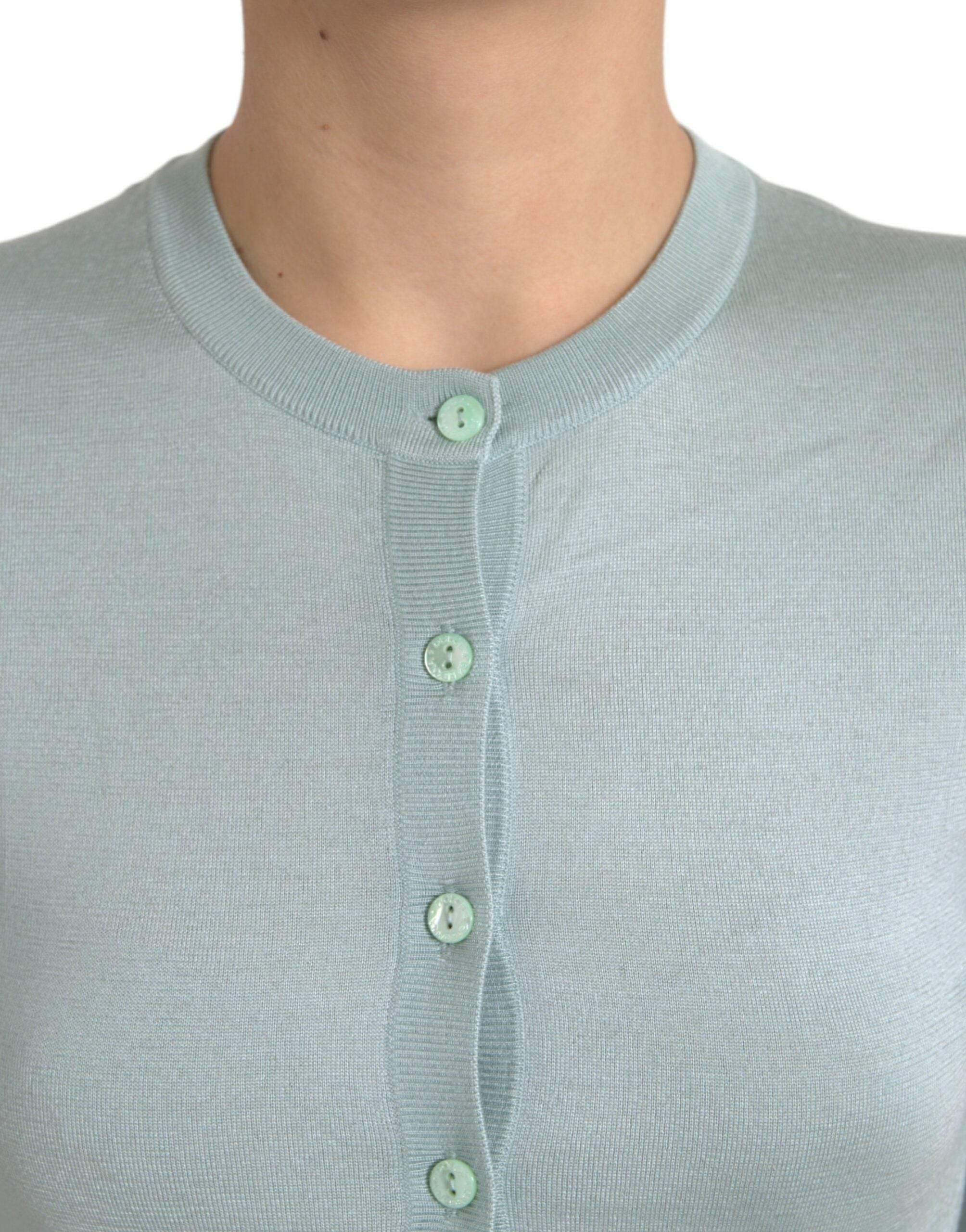 Dolce & Gabbana Light Blue Silk Crew Neck Cardigan Sweater - Hilstor