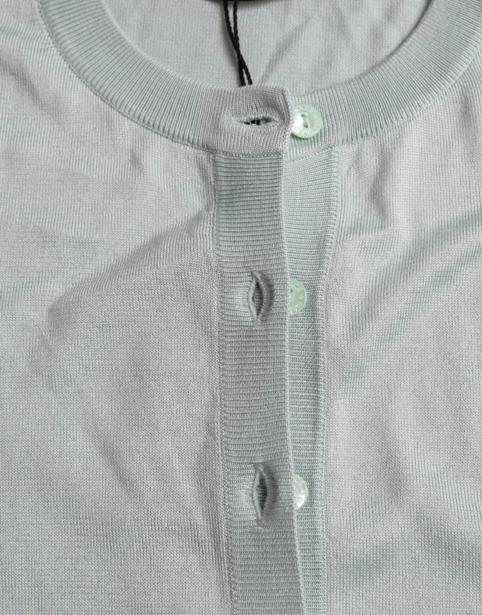 Dolce & Gabbana Light Blue Silk Crew Neck Cardigan Sweater - Hilstor