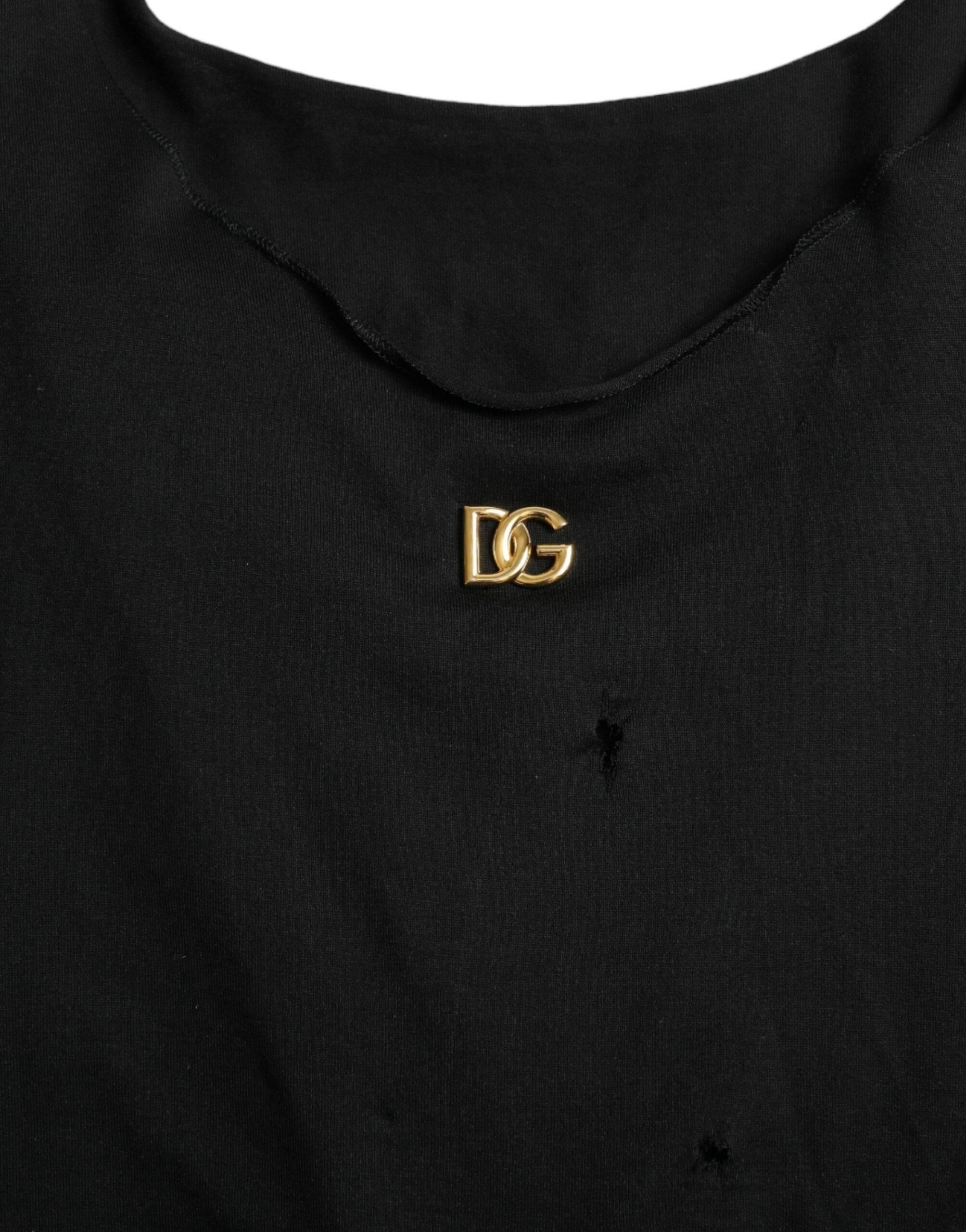 Dolce & Gabbana Black Cotton Lace Up Logo Round Neck Tank Top - Hilstor