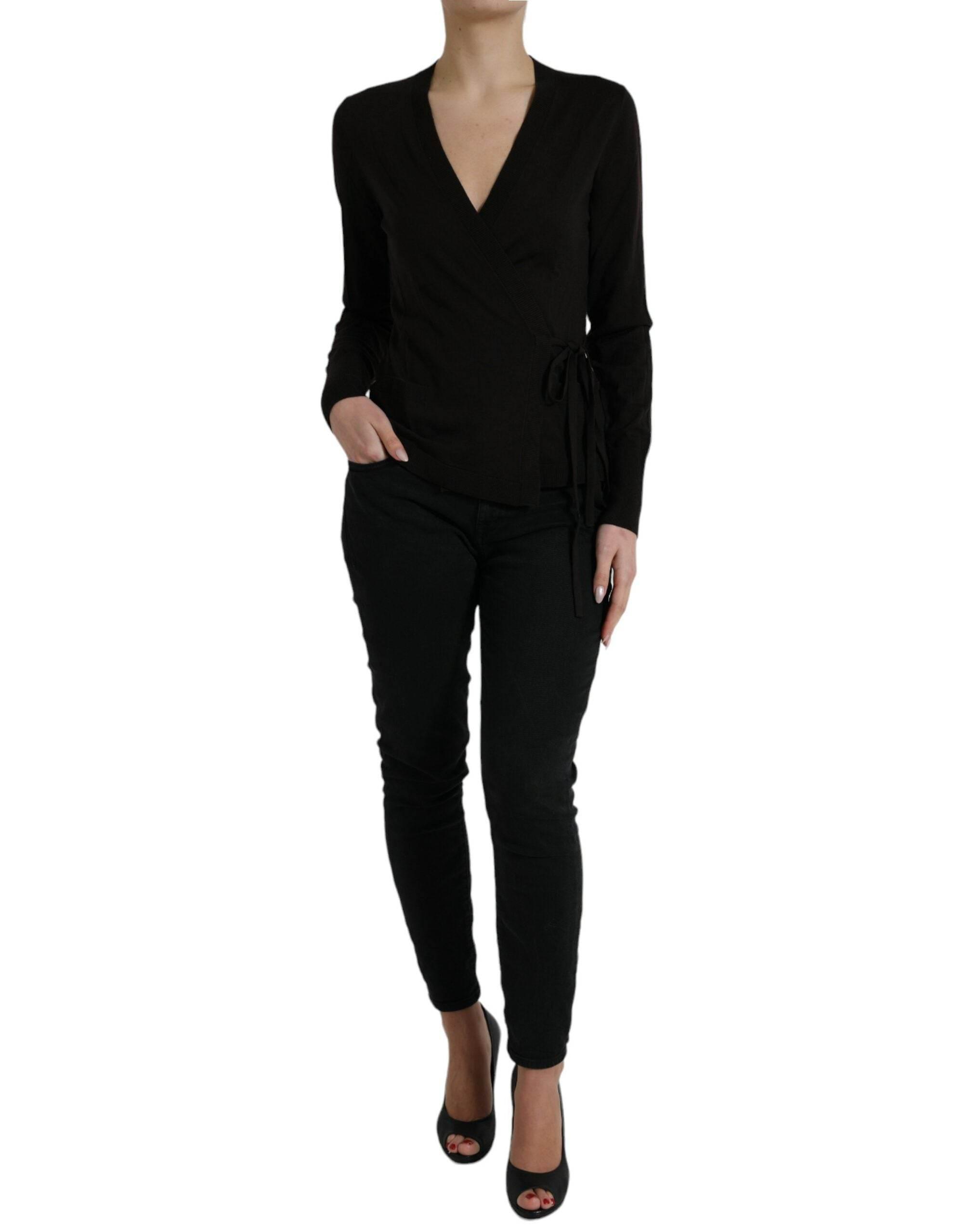 Dolce & Gabbana Black Wool V-neck Crossed Cardigan Sweater - Hilstor