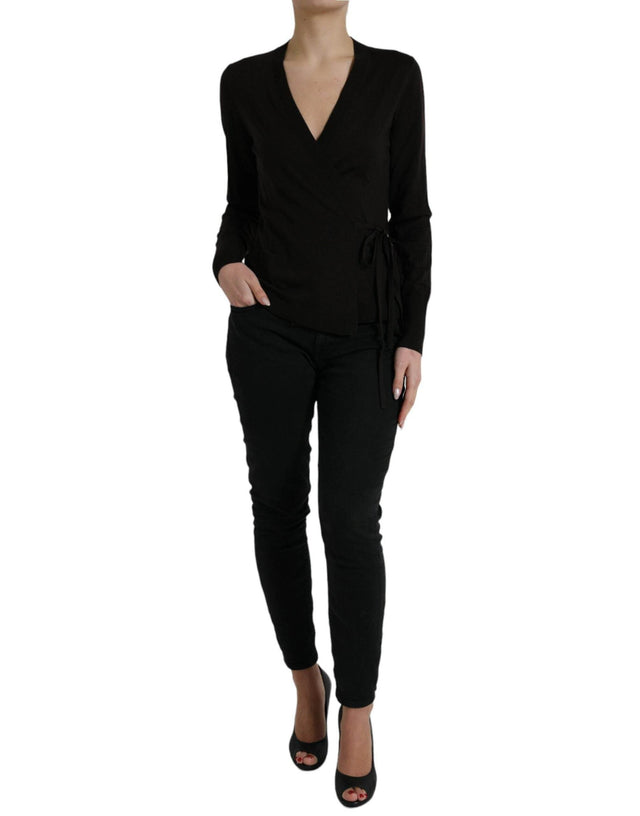 Dolce & Gabbana Black Wool V-neck Crossed Cardigan Sweater - Hilstor