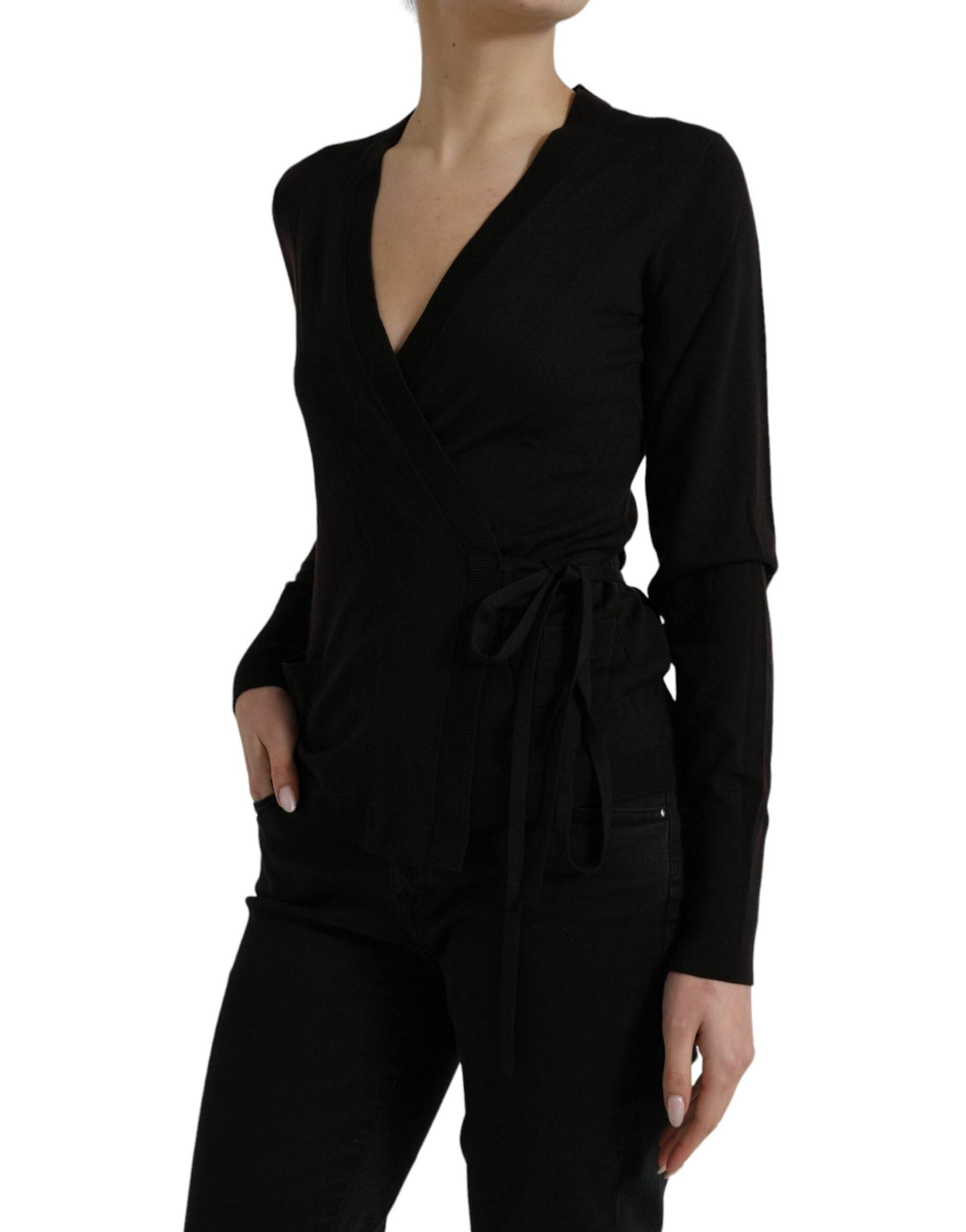 Dolce & Gabbana Black Wool V-neck Crossed Cardigan Sweater - Hilstor