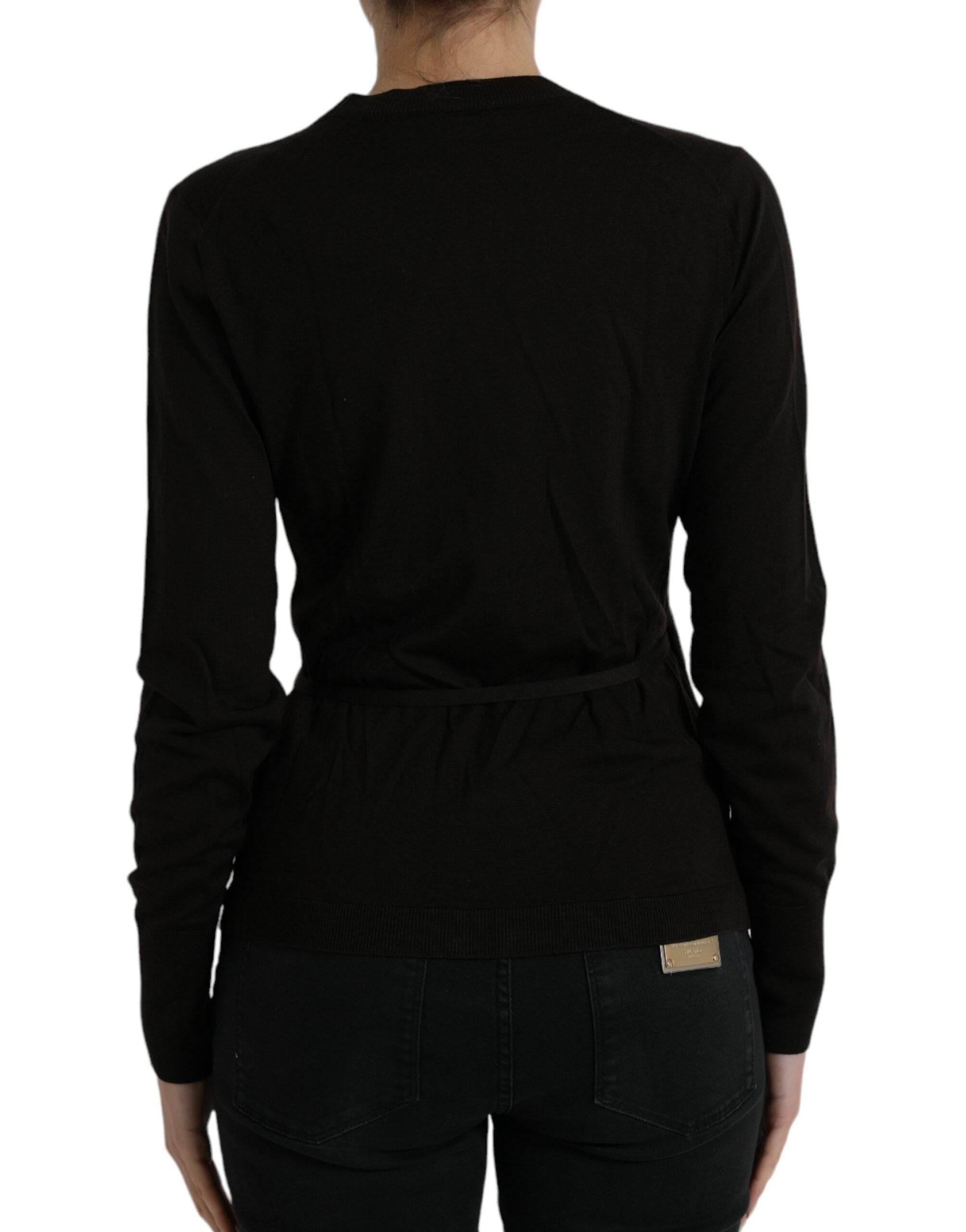 Dolce & Gabbana Black Wool V-neck Crossed Cardigan Sweater - Hilstor