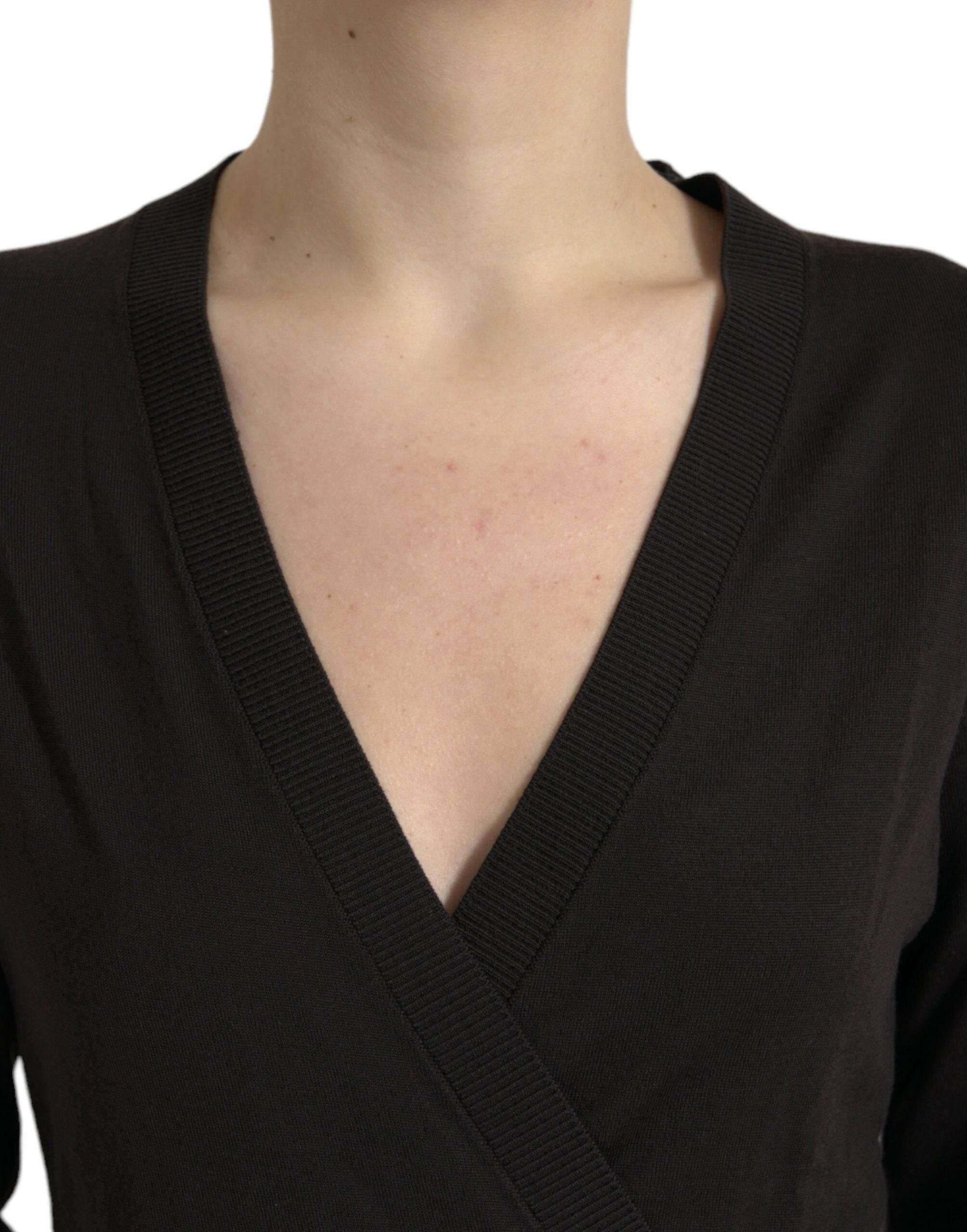 Dolce & Gabbana Black Wool V-neck Crossed Cardigan Sweater - Hilstor