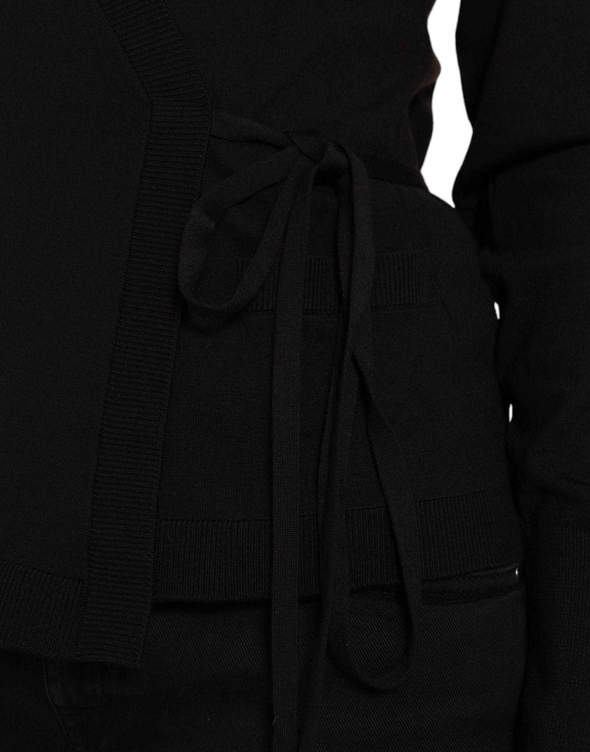 Dolce & Gabbana Black Wool V-neck Crossed Cardigan Sweater - Hilstor