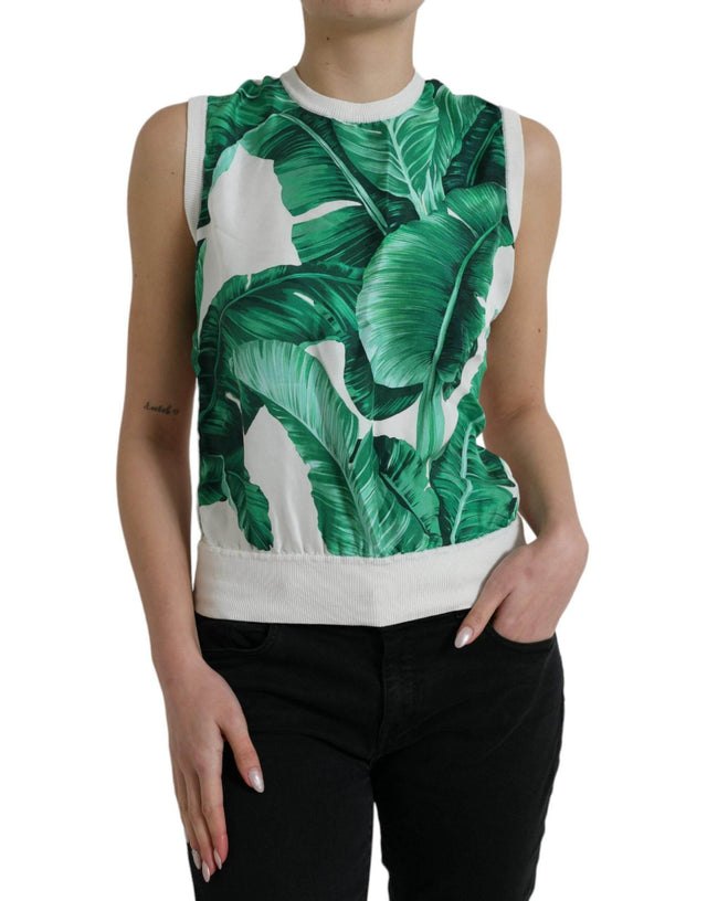 Dolce & Gabbana Silk Banana Leaf Print Tank Top - Hilstor