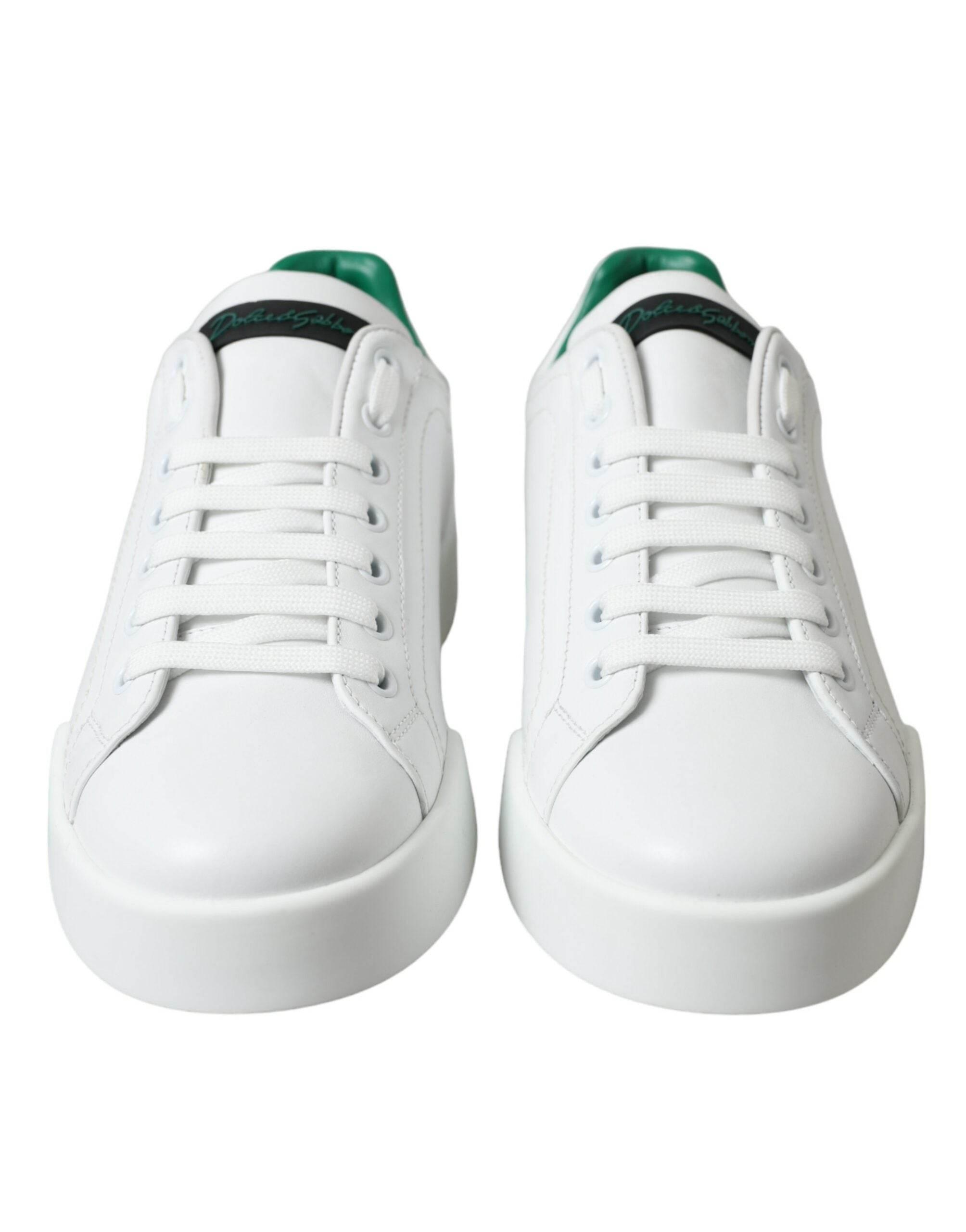 Dolce & Gabbana White Green Leather Portofino Sneakers Shoes - Hilstor
