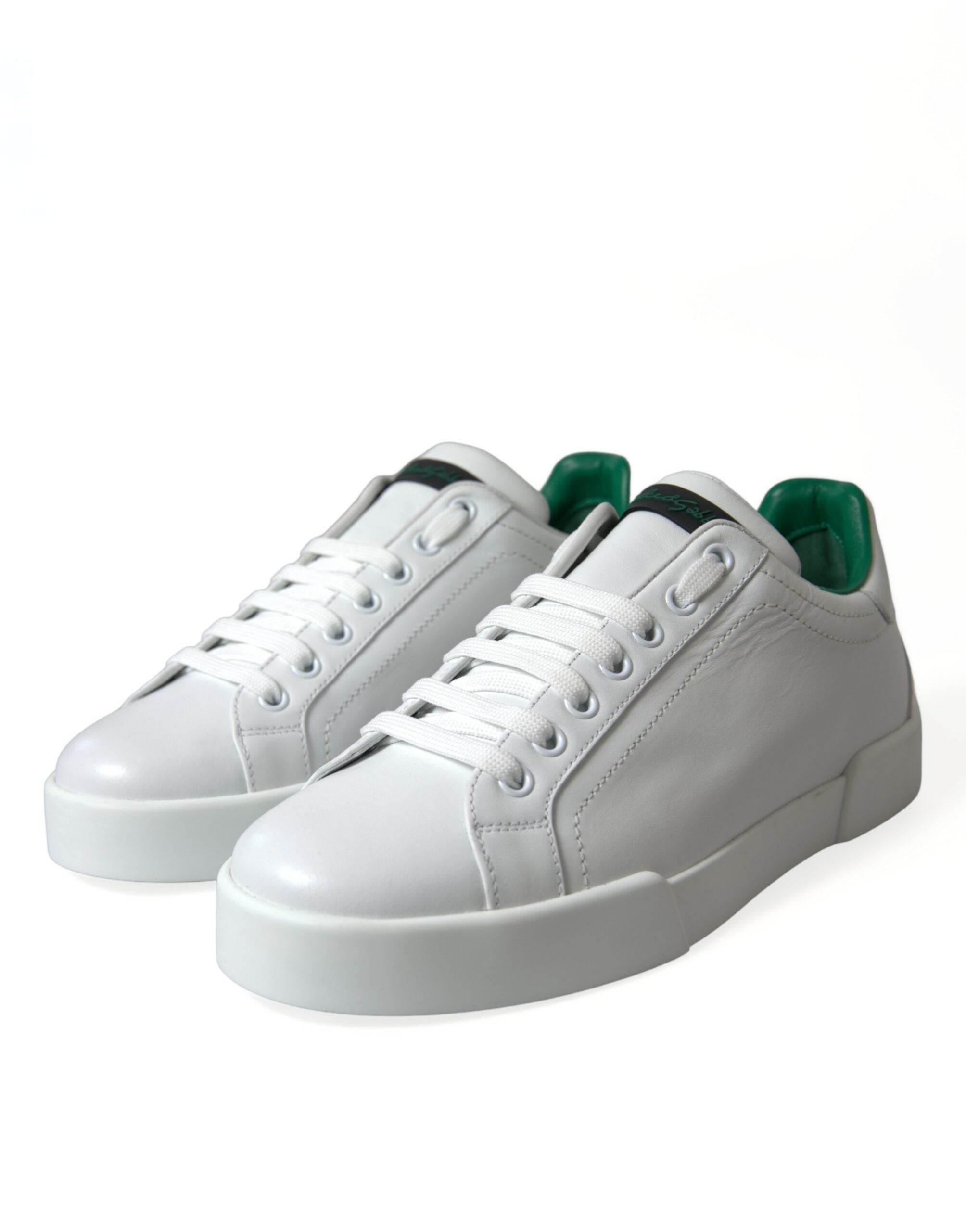 Dolce & Gabbana White Green Leather Portofino Sneakers Shoes - Hilstor