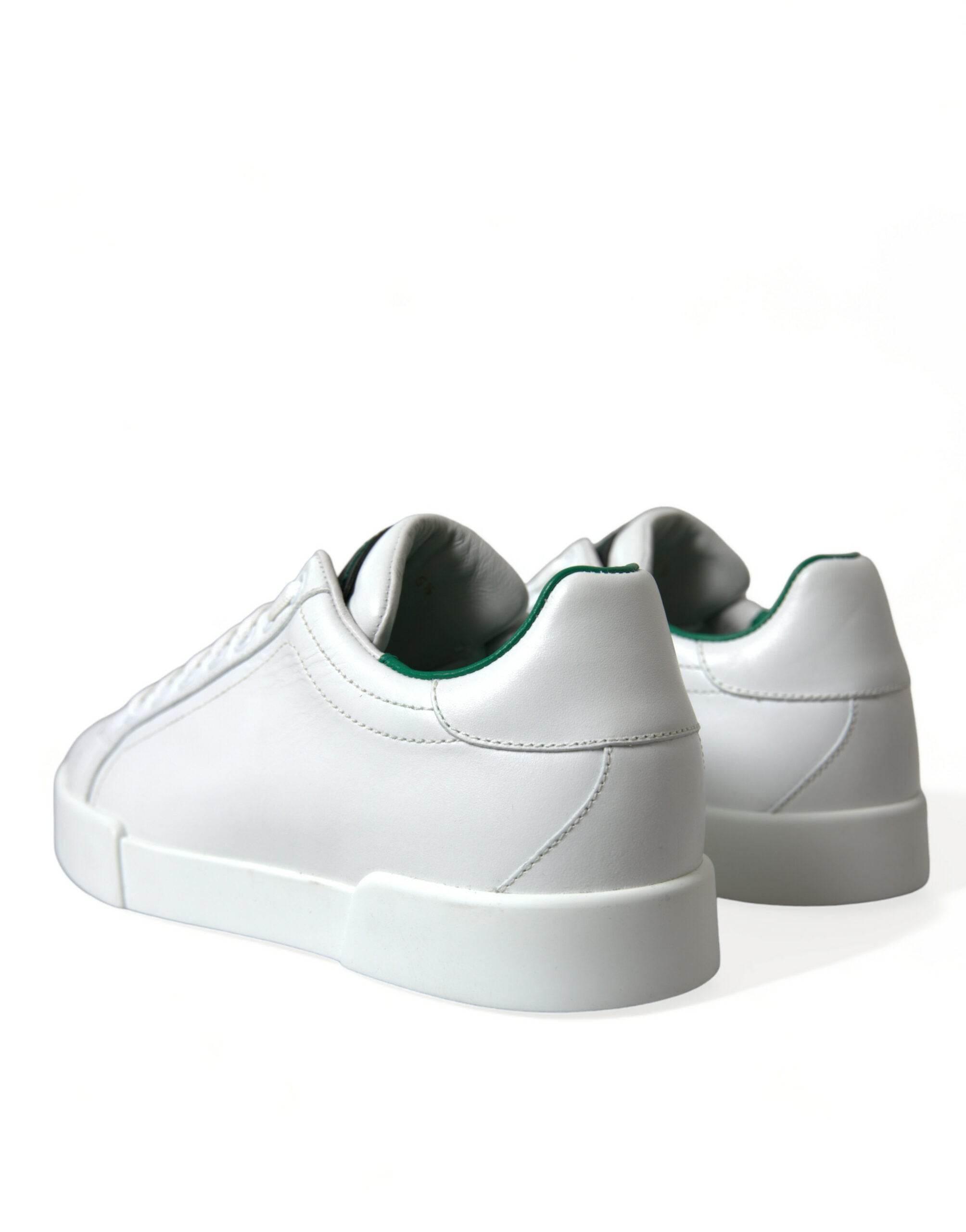 Dolce & Gabbana White Green Leather Portofino Sneakers Shoes - Hilstor