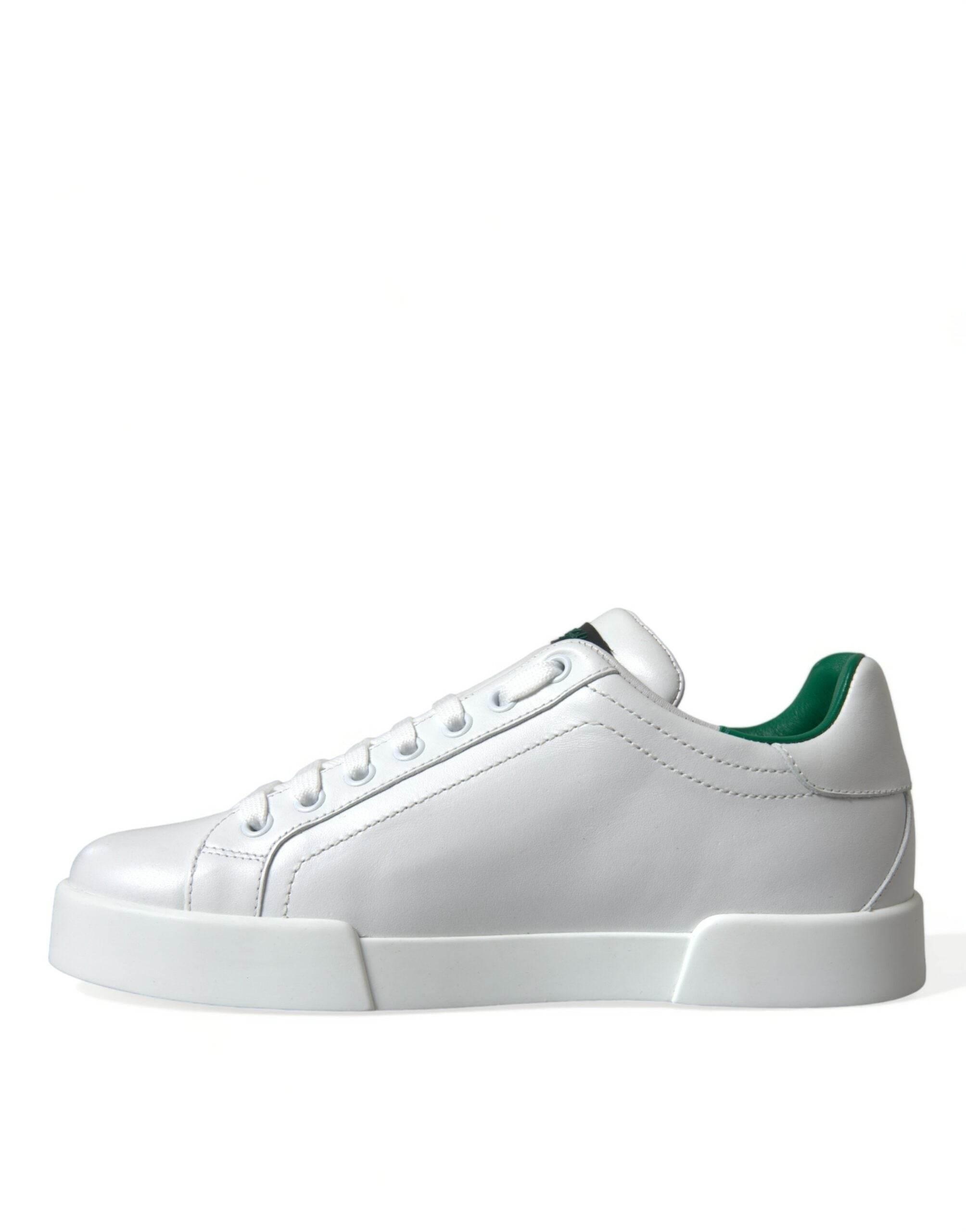Dolce & Gabbana White Green Leather Portofino Sneakers Shoes - Hilstor